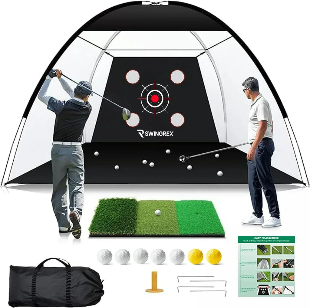 Red de práctica de golf de 3 x 2,1 m con tapete y objetivo: ayuda para practicar el driving y el chipping en el patio trasero