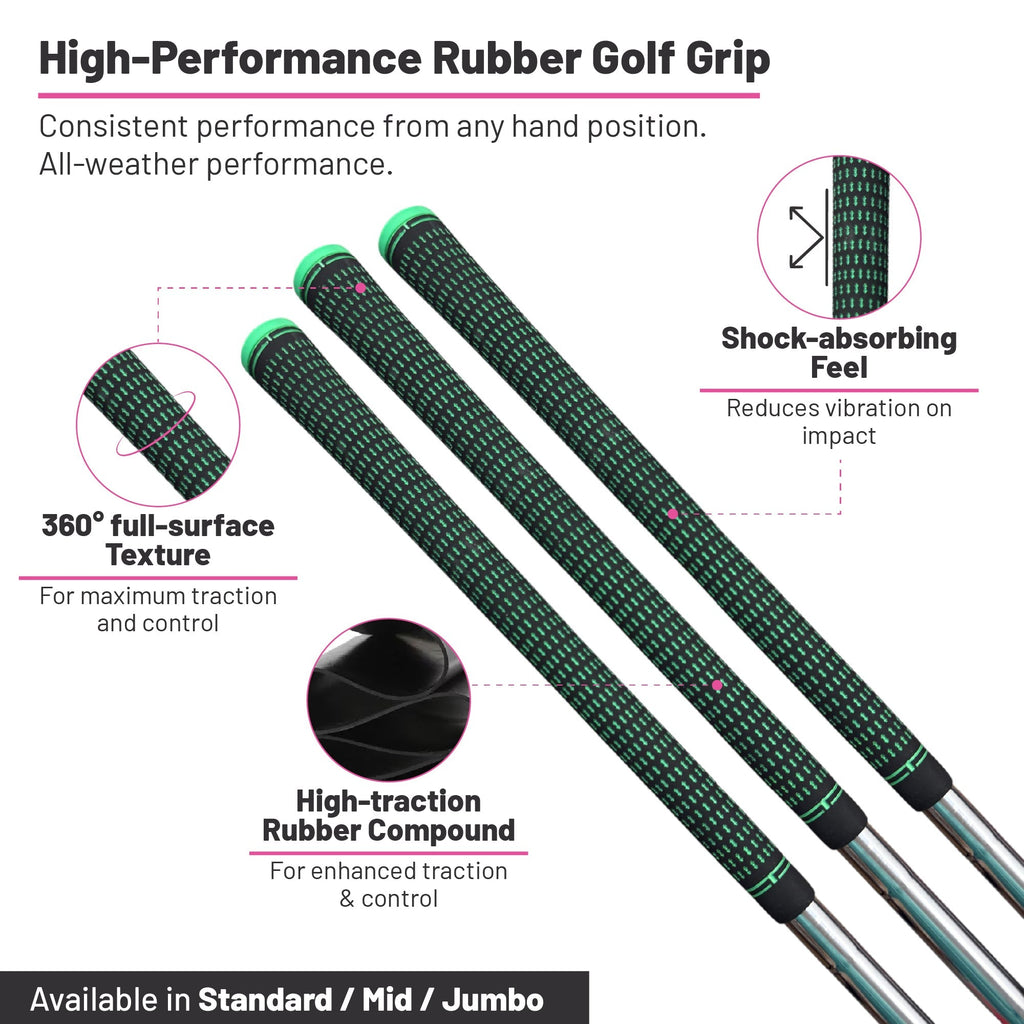 360 Golf Grips | 3 Pack Black/Green | Standard, Mid, Jumbo | High - Traction Rubber Grip - Black Girl Golf