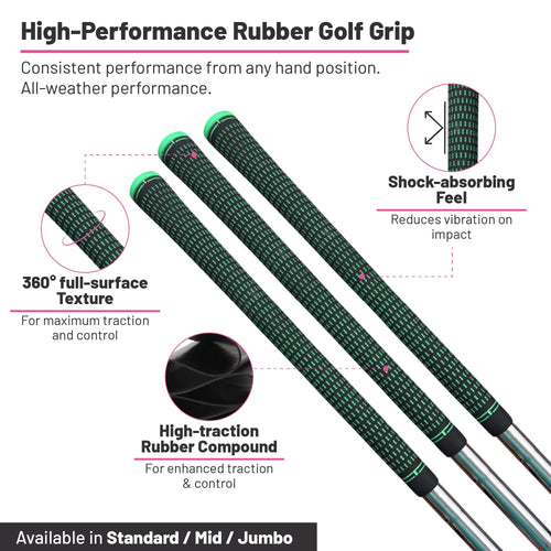 360 Golf Grips | 3 Pack Black/Pink | Standard, Mid, Jumbo | High - Traction Rubber Grip - Black Girl Golf