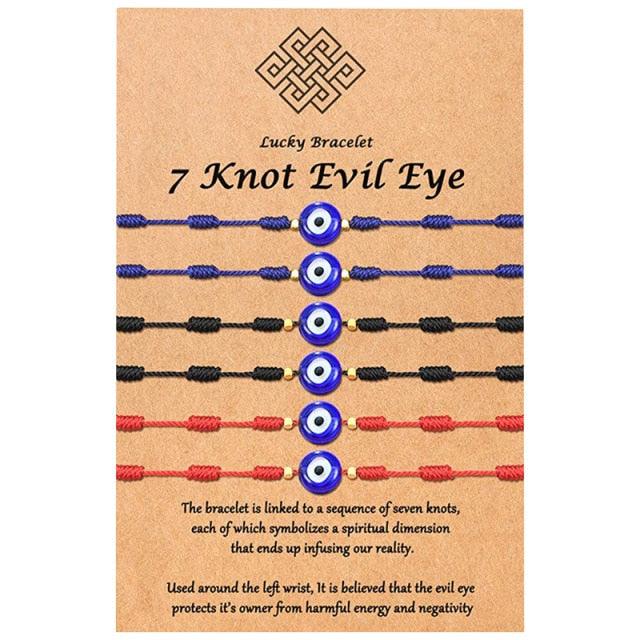 6pcs/set Handmade Bracelets Braided Red Black Rope 7 Knots Lucky Jewelry Friendship Protection Bracelet Red Comfortable Bracelet Small Eye Bracelet For Kids - Black Girl Golf