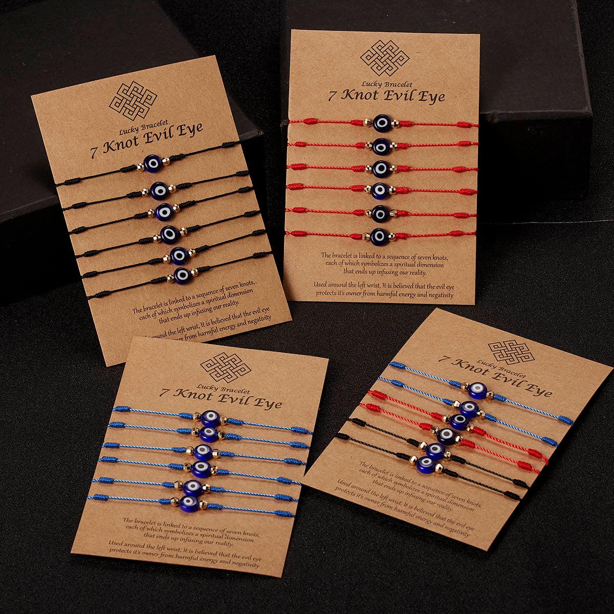 6pcs/set Handmade Bracelets Braided Red Black Rope 7 Knots Lucky Jewelry Friendship Protection Bracelet Red Comfortable Bracelet Small Eye Bracelet For Kids - Black Girl Golf