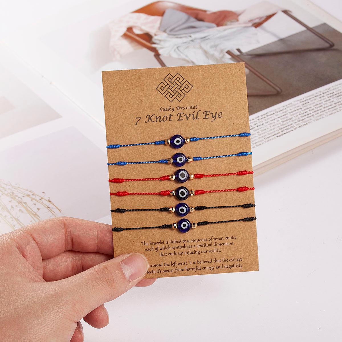 6pcs/set Handmade Bracelets Braided Red Black Rope 7 Knots Lucky Jewelry Friendship Protection Bracelet Red Comfortable Bracelet Small Eye Bracelet For Kids - Black Girl Golf