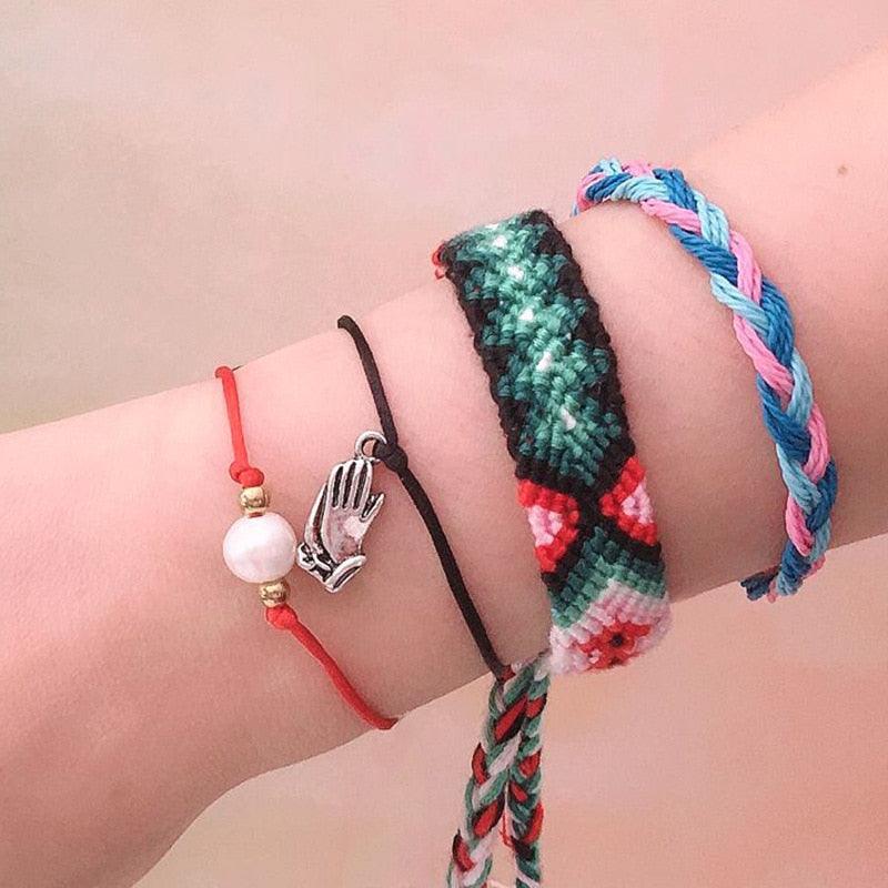 6pcs/set Handmade Bracelets Braided Red Black Rope 7 Knots Lucky Jewelry Friendship Protection Bracelet Red Comfortable Bracelet Small Eye Bracelet For Kids - Black Girl Golf