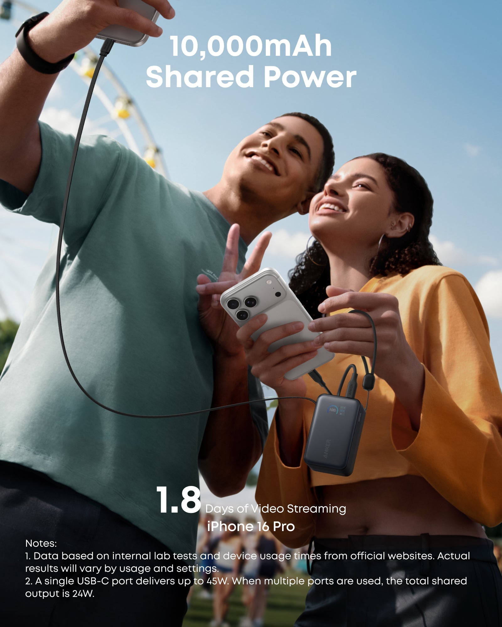 Banco de energía Anker Nano (10 000 mAh, 45 W, cable USB-C retráctil integrado) 