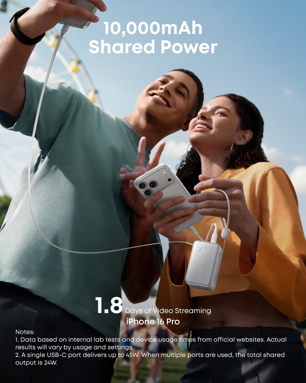 Banco de energía Anker Nano (10 000 mAh, 45 W, cable USB-C retráctil integrado) 