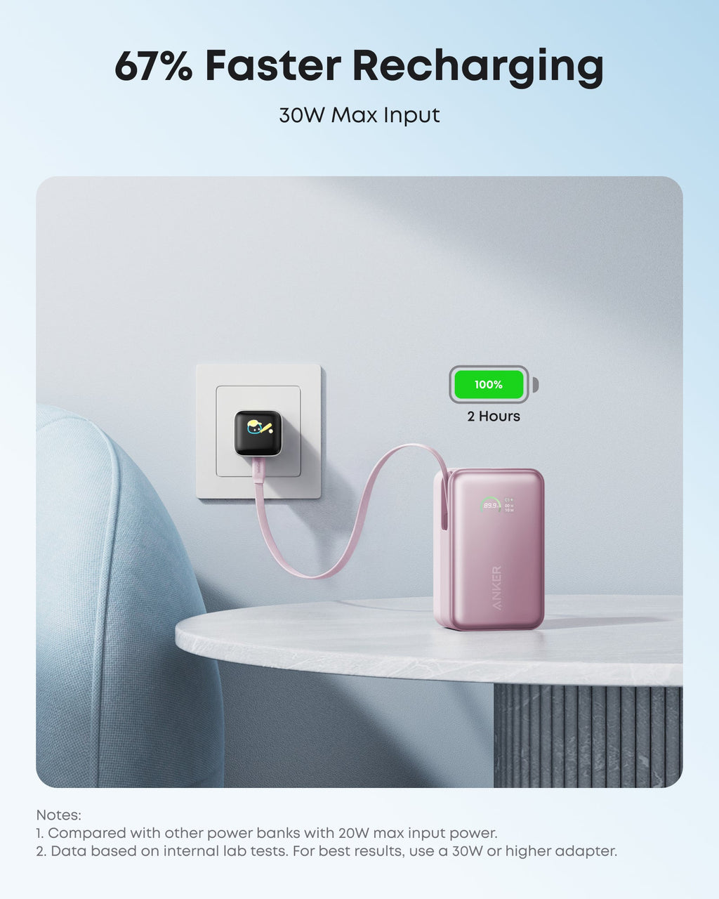 Banco de energía Anker Nano (10 000 mAh, 45 W, cable USB-C retráctil integrado) 