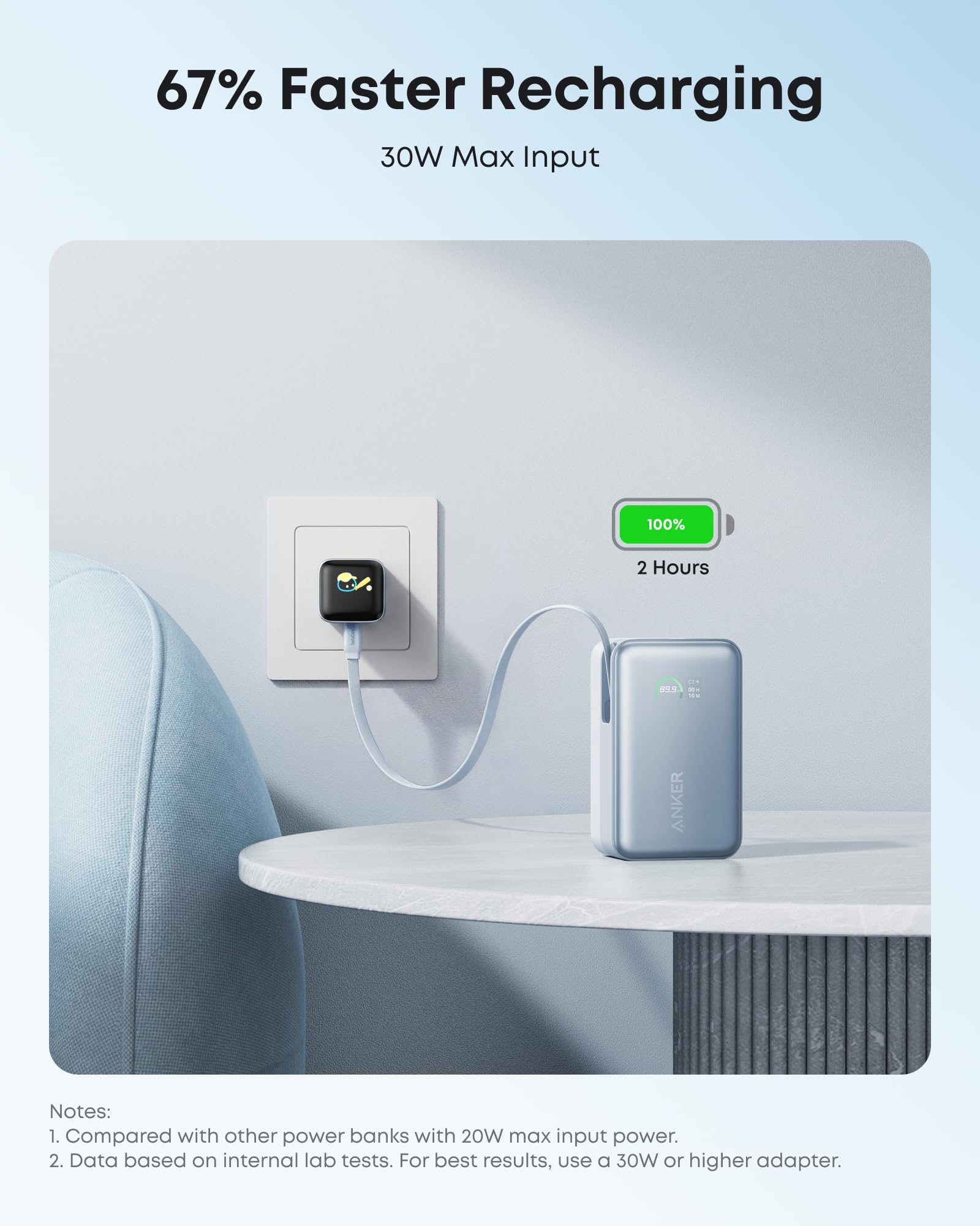 Banco de energía Anker Nano (10 000 mAh, 45 W, cable USB-C retráctil integrado) 