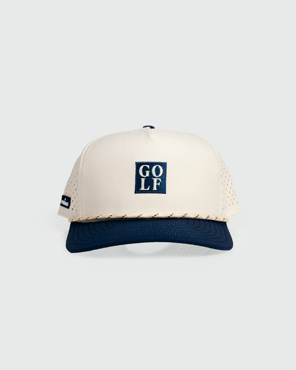 Primo Golf Hat Cream Navy — front view with GOLF patch