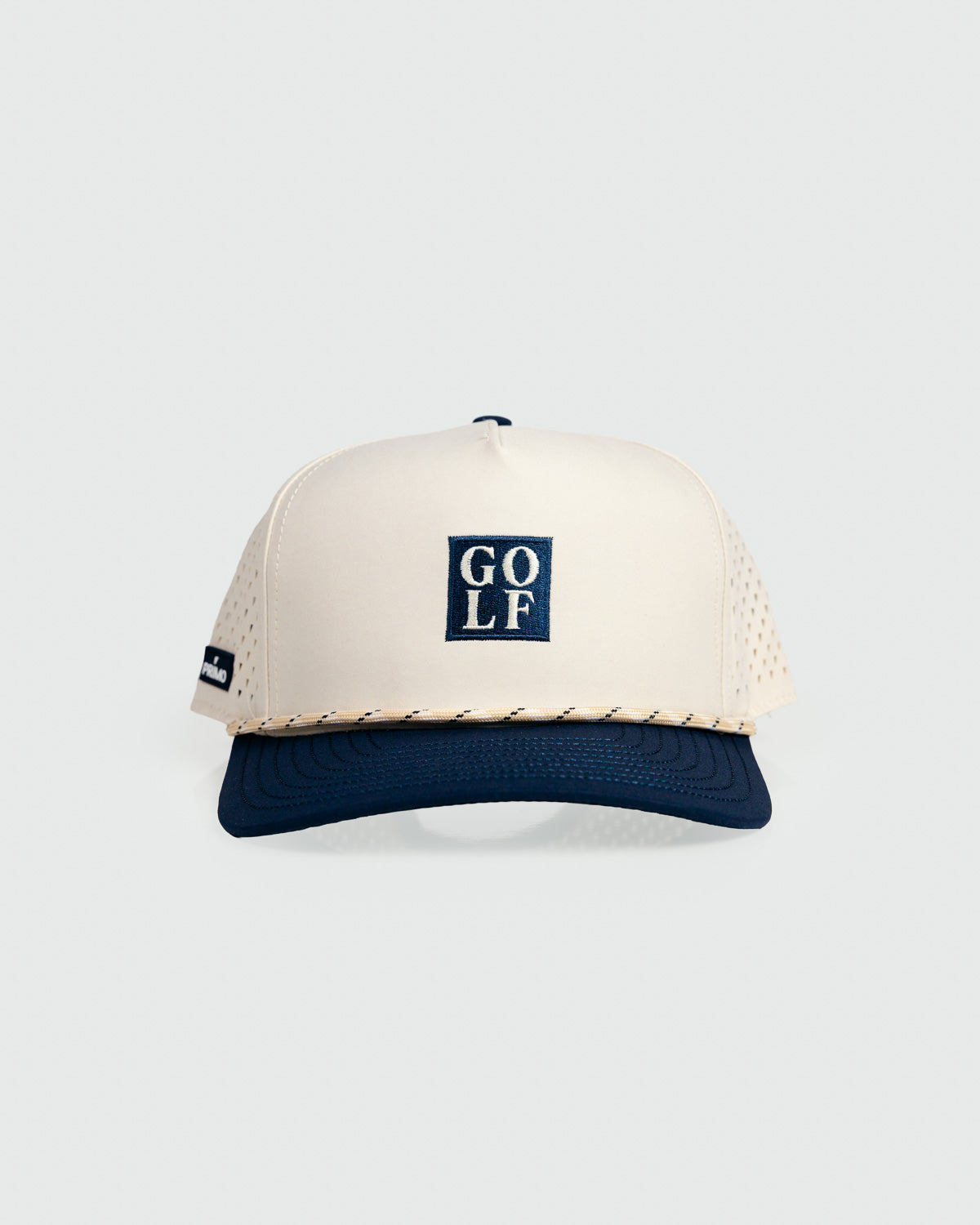 Primo Golf Hat Cream Navy — front view with GOLF patch