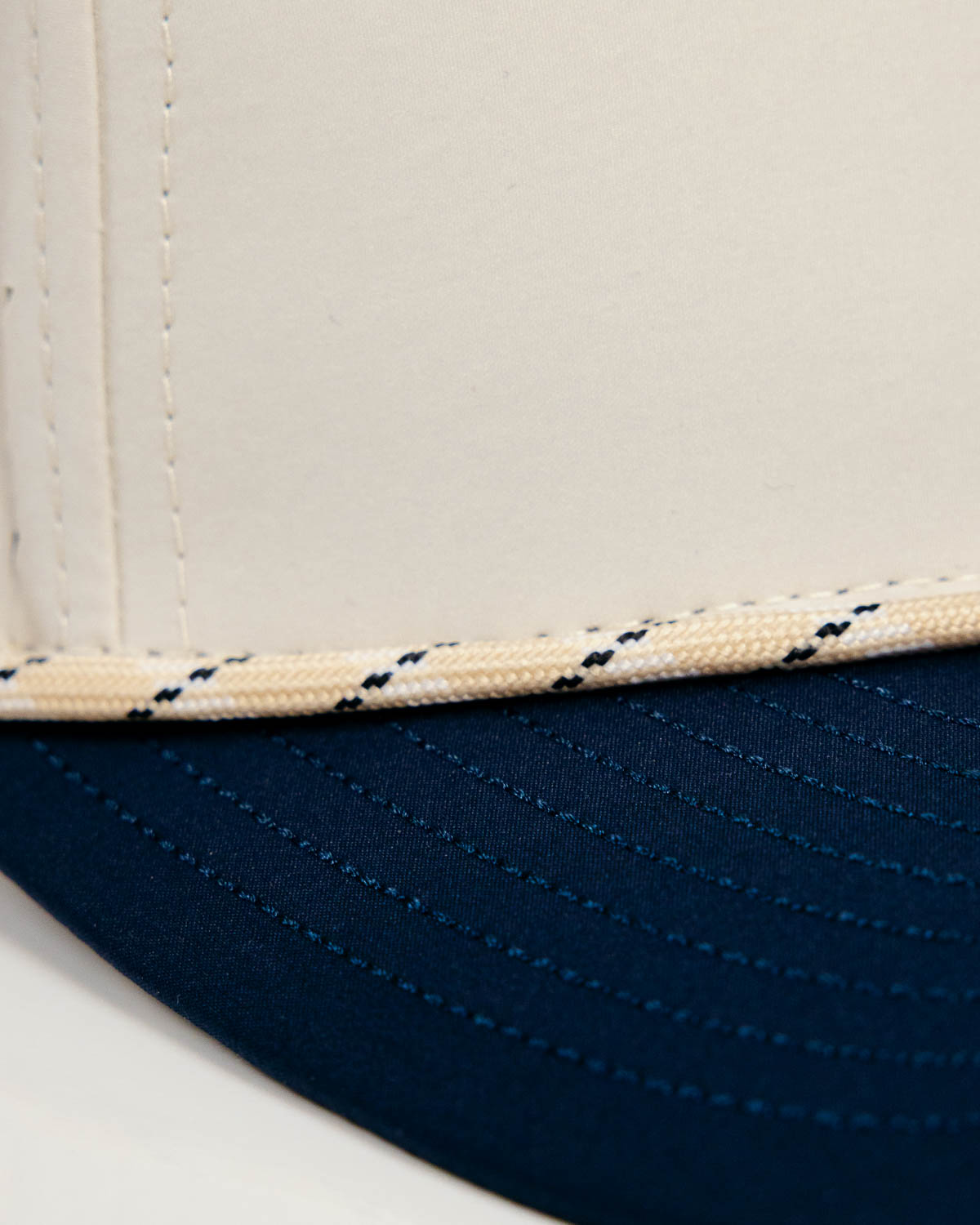 Primo Golf Hat Cream Navy — rope brim detail close up