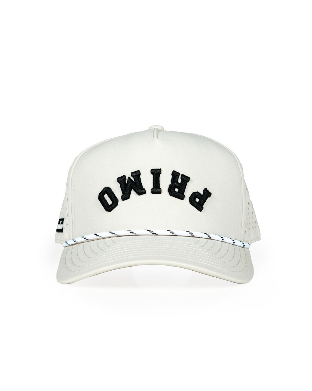 Primo Upside Down Hat Cream — front view showing upside-down PRIMO arch embroidery