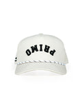 Primo Upside Down Hat Cream — front view showing upside-down PRIMO arch embroidery