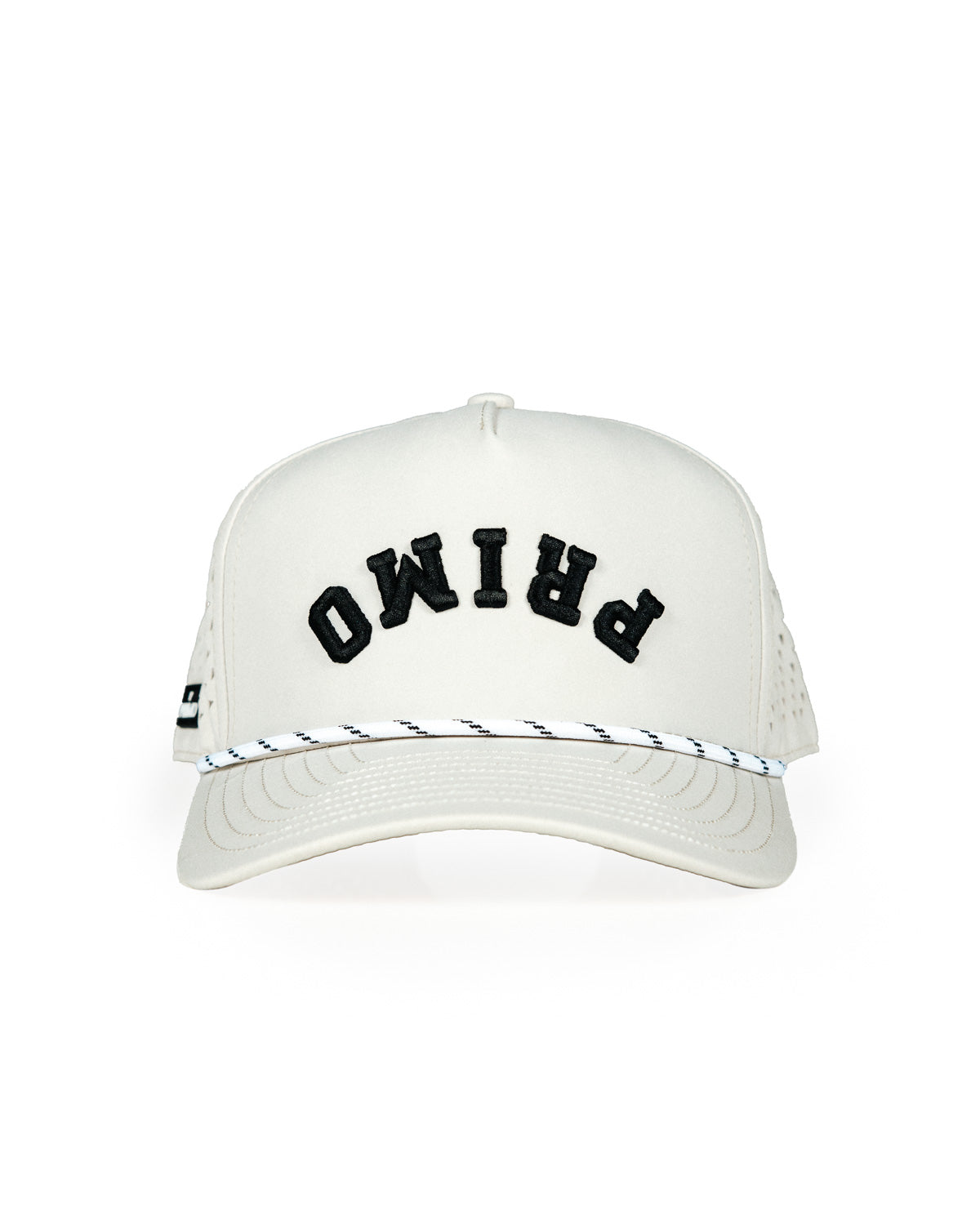 Primo Upside Down Hat Cream — front view showing upside-down PRIMO arch embroidery