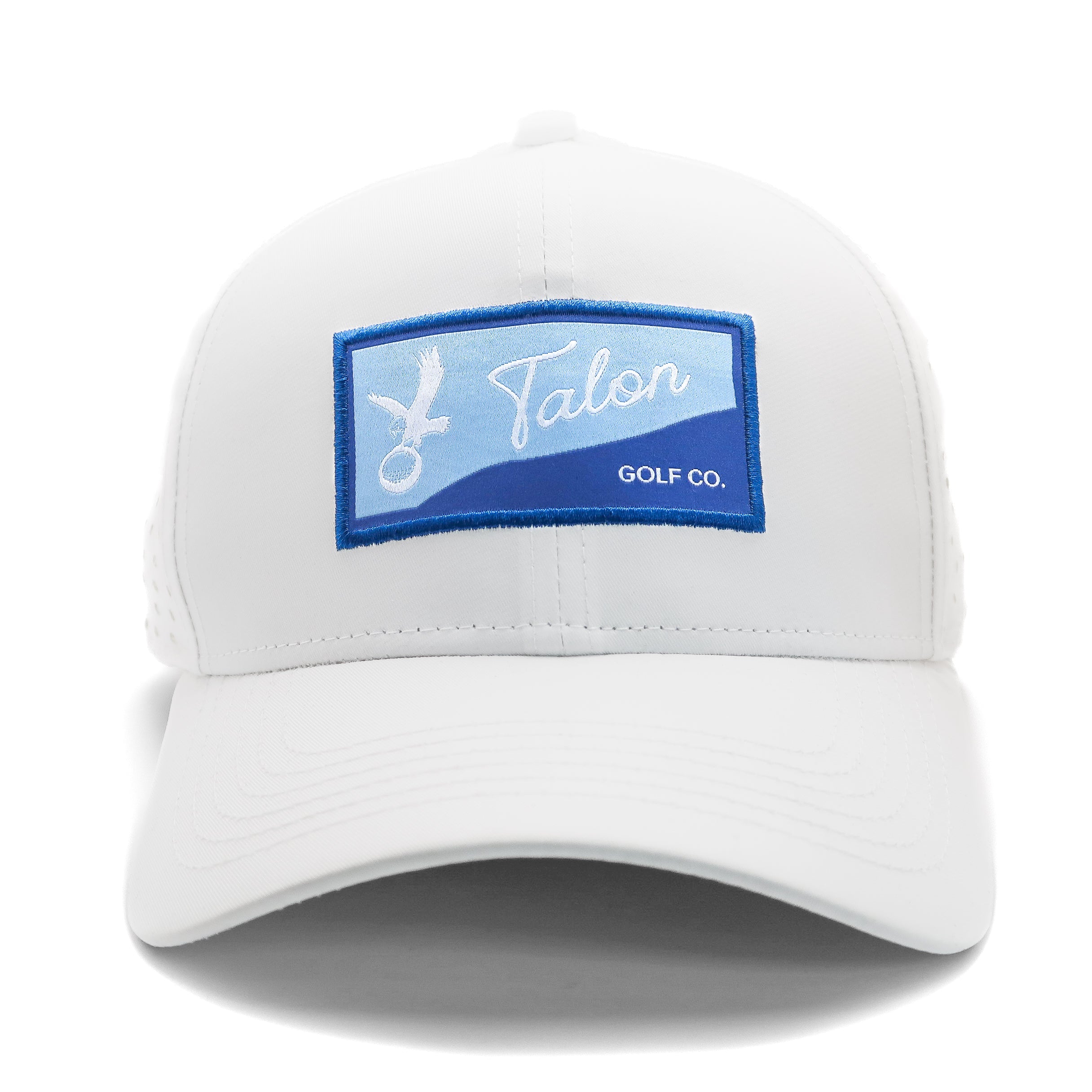 Gorra deportiva Talon blanca "Fade to Blue" con logotipo dividido