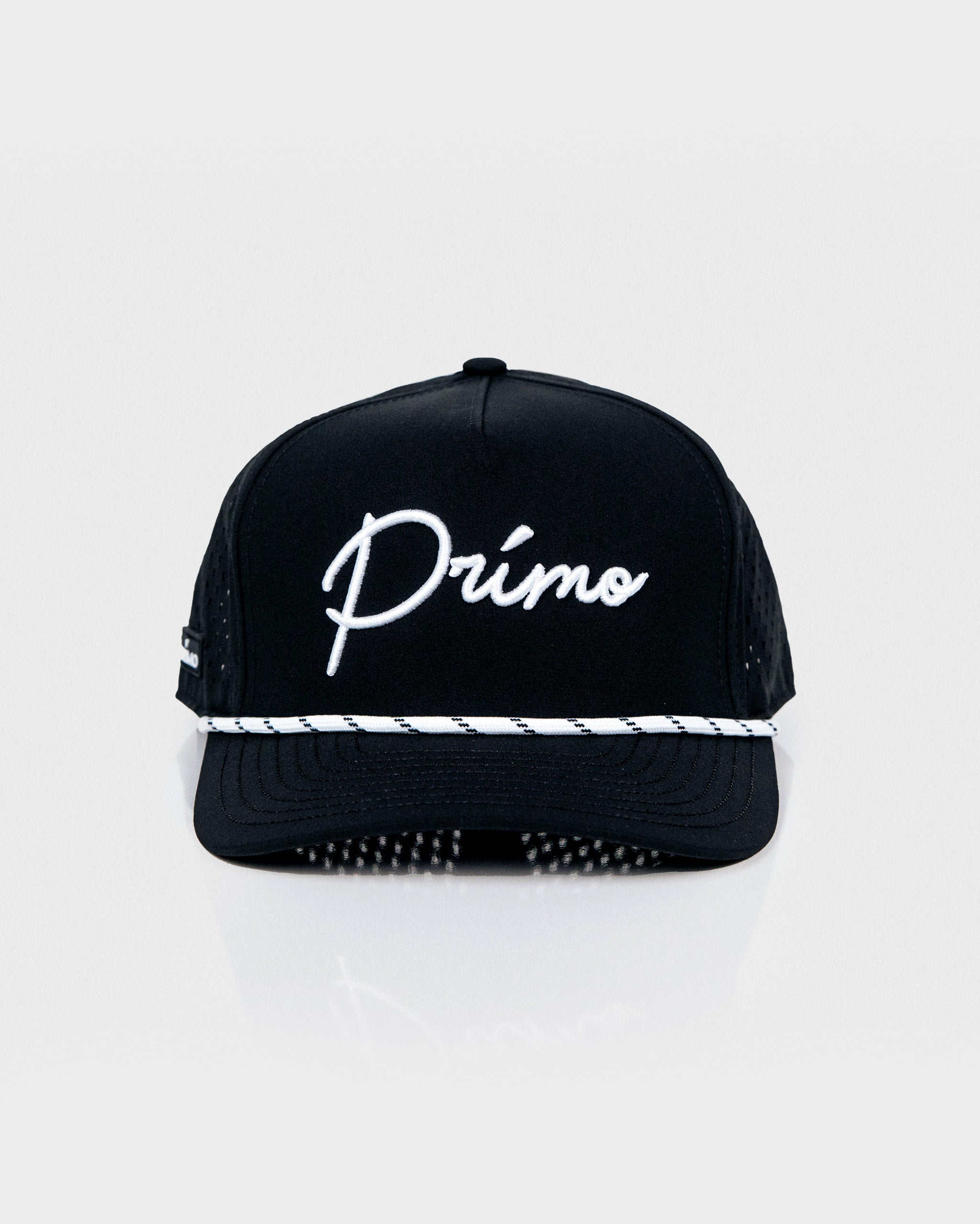 Primo Cursive Snapback Hat Black — side view showing Primo label