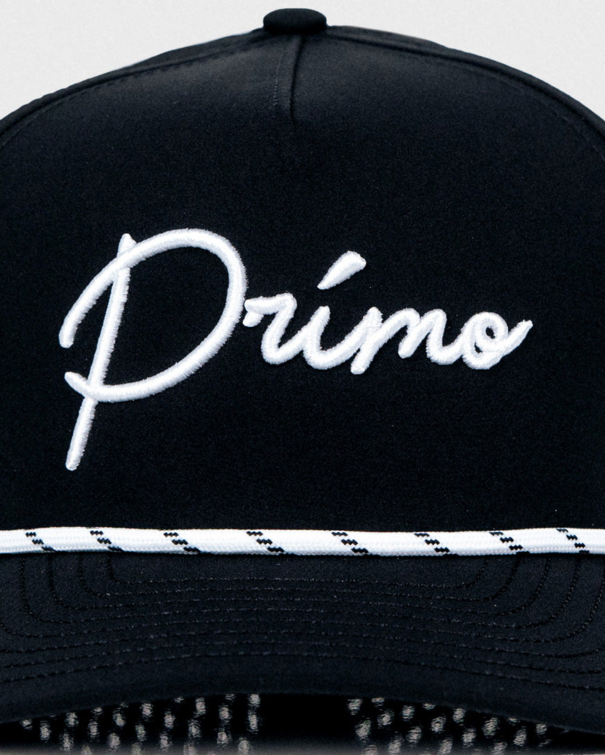 Primo Cursive Snapback Hat Black — back strap detail