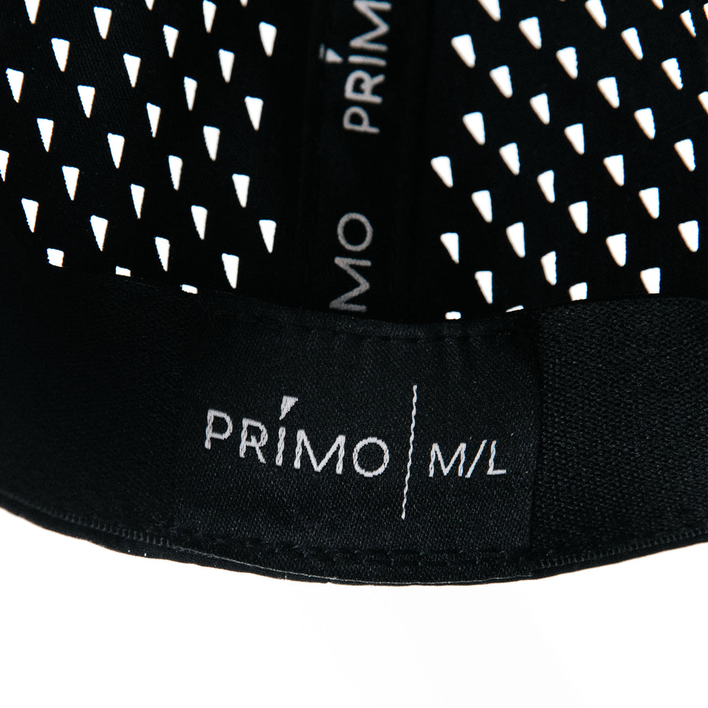 Primo Cursive Snapback Hat Black — top view