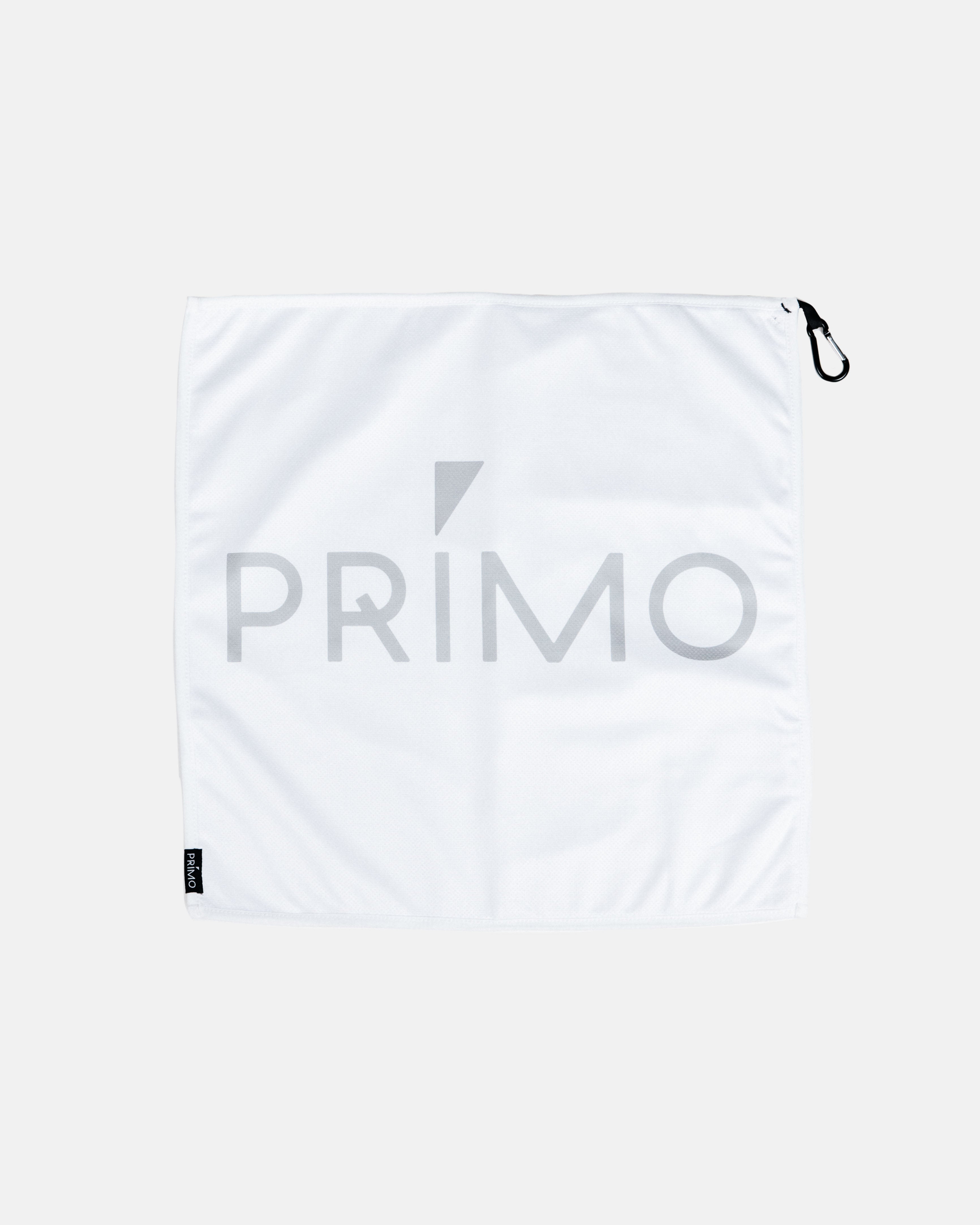 Primo White Towel folded showing logo