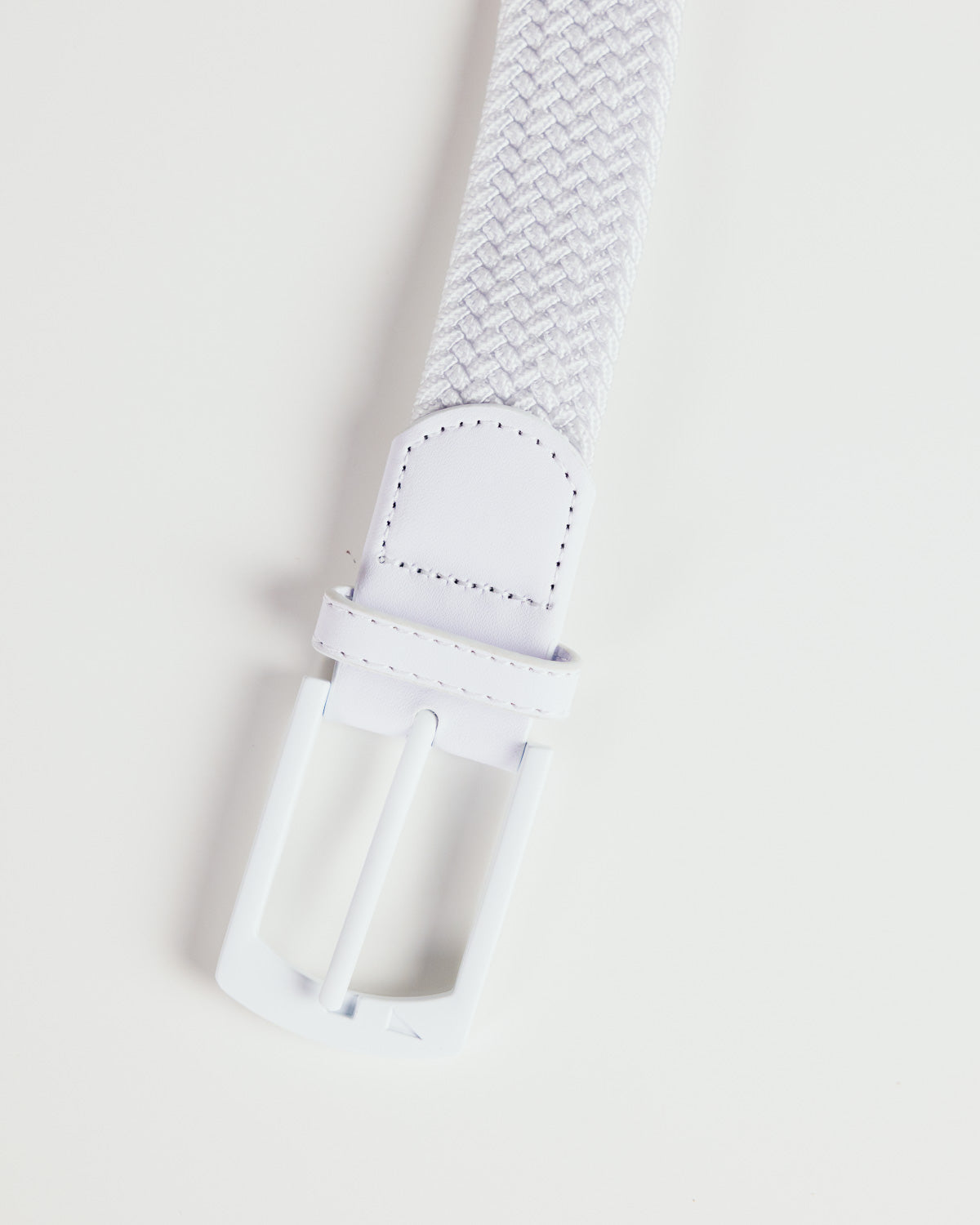 Primo Braided Golf Belt White — woven elastic body texture close up
