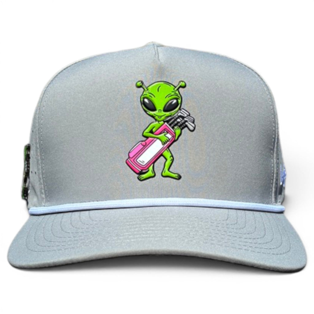 Alien Caddy Golf Hat | Snapback Cap | Built - in Magnetic Ball Marker Holder + Marker Included | Adjustable Gray Alien - Black Girl Golf