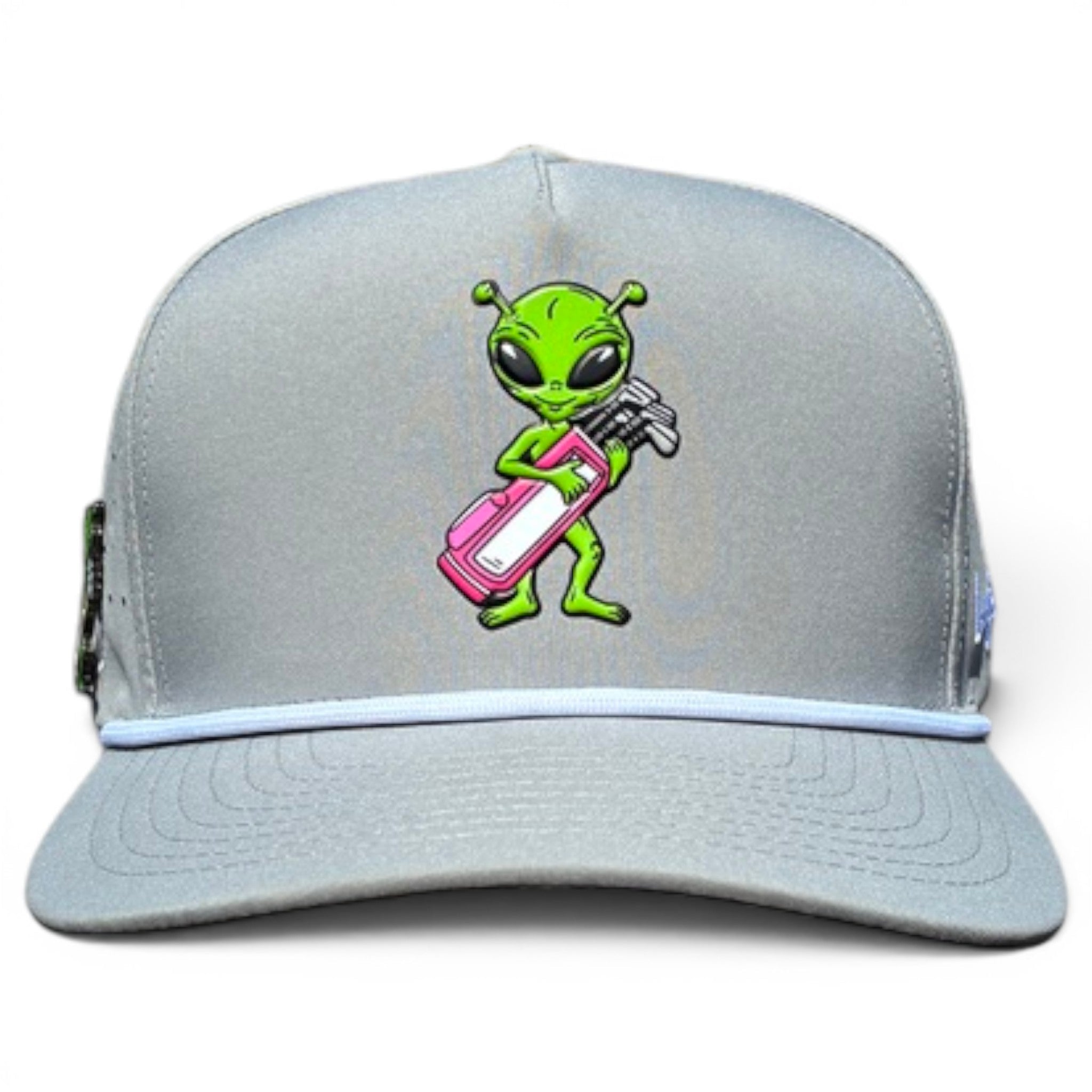 Alien Caddy Golf Hat | Snapback Cap | Built - in Magnetic Ball Marker Holder + Marker Included | Adjustable Gray Alien - Black Girl Golf