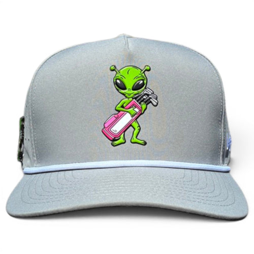 Alien Caddy Golf Hat | Snapback Cap | Built - in Magnetic Ball Marker Holder + Marker Included | Adjustable Gray Alien - Black Girl Golf