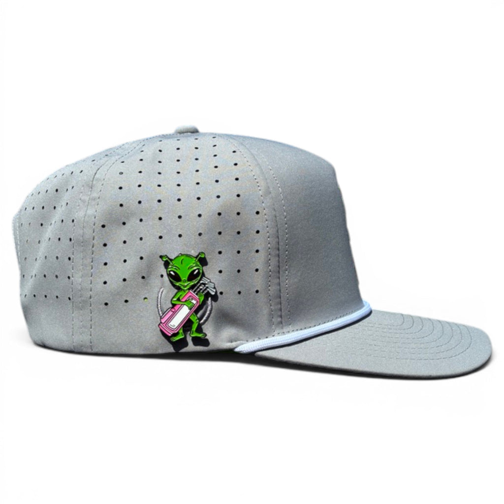 Alien Caddy Golf Hat | Snapback Cap | Built - in Magnetic Ball Marker Holder + Marker Included | Adjustable Gray Alien - Black Girl Golf