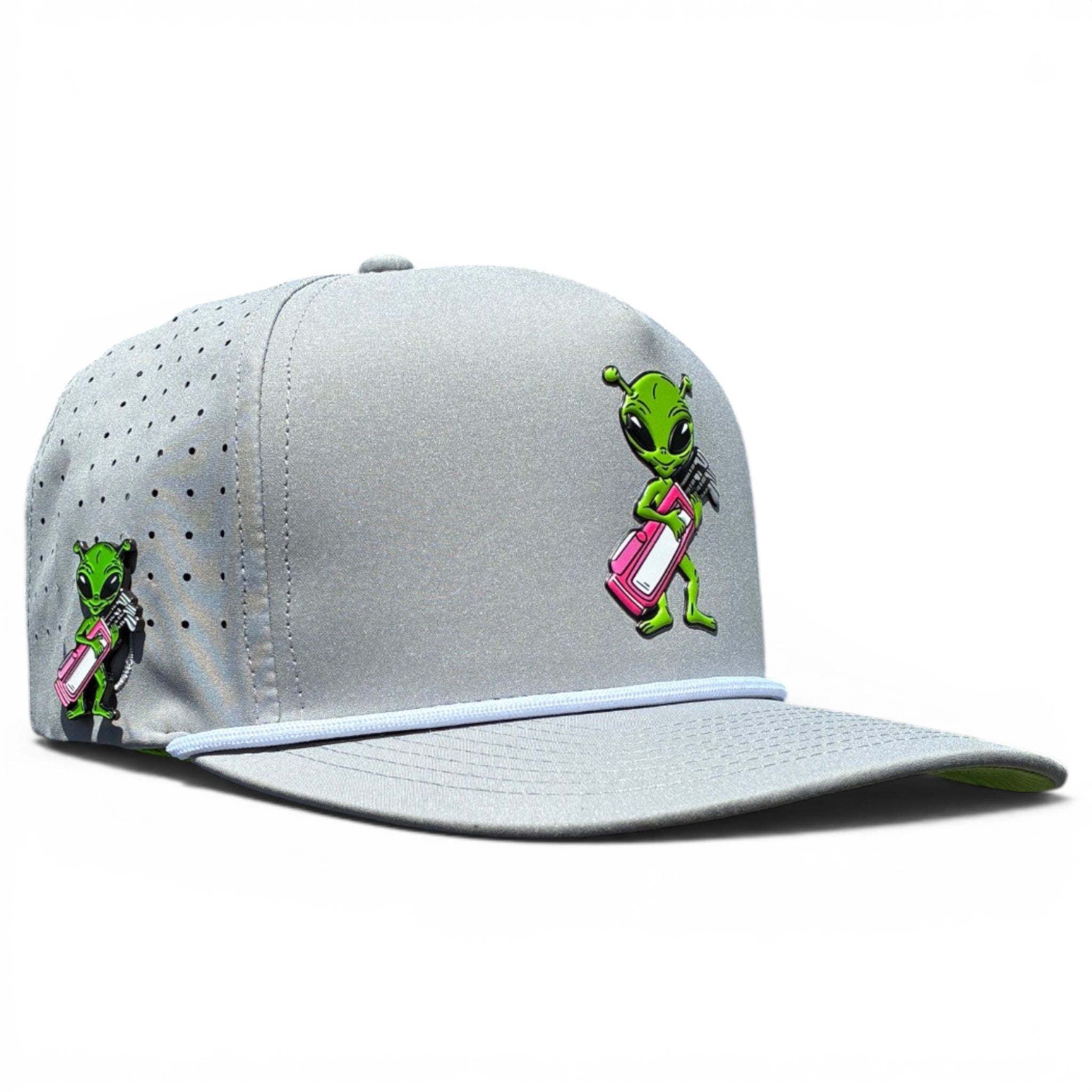 Alien Caddy Golf Hat | Snapback Cap | Built - in Magnetic Ball Marker Holder + Marker Included | Adjustable Gray Alien - Black Girl Golf