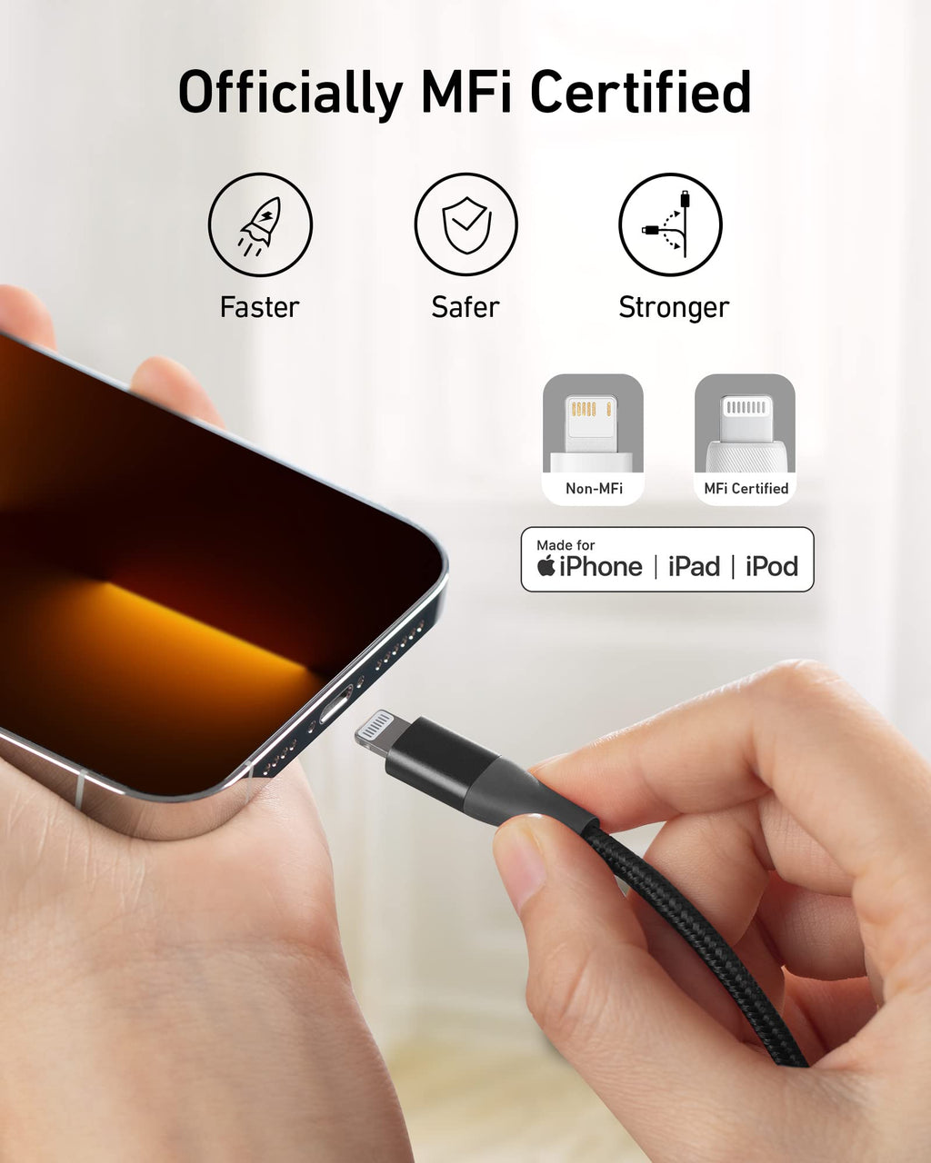 Anker <b>551</b> USB - A to Lightning Cable (3 ft / 6 ft / 10 ft) - Black Girl Golf