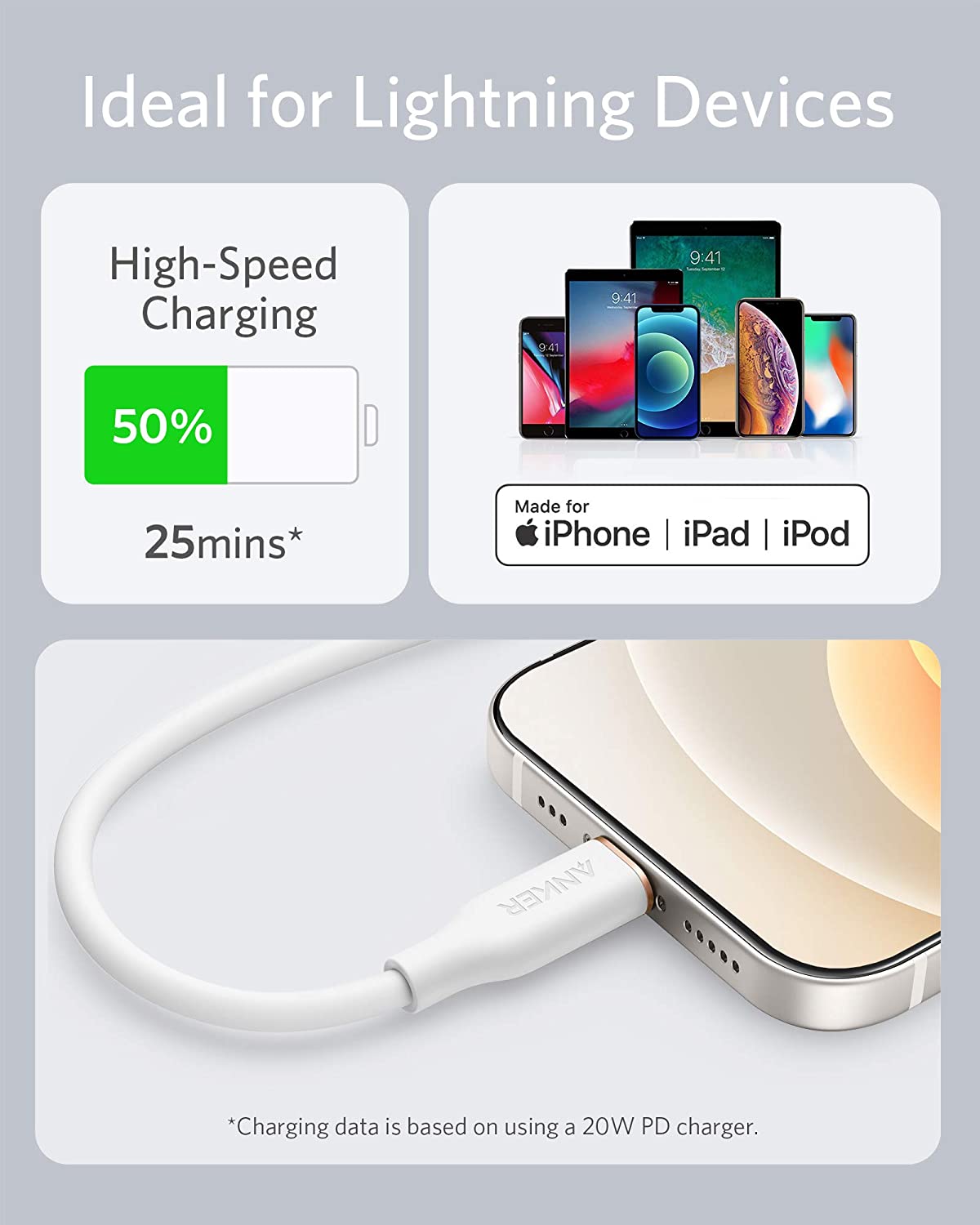 Anker <b>641</b> USB - C to Lightning Cable (Flow, 3 ft Silicone) - Black Girl Golf
