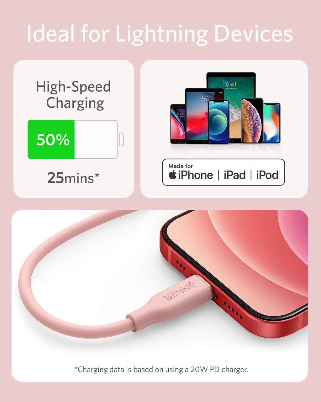 Anker <b>641</b> USB - C to Lightning Cable (Flow, 3 ft Silicone) - Black Girl Golf