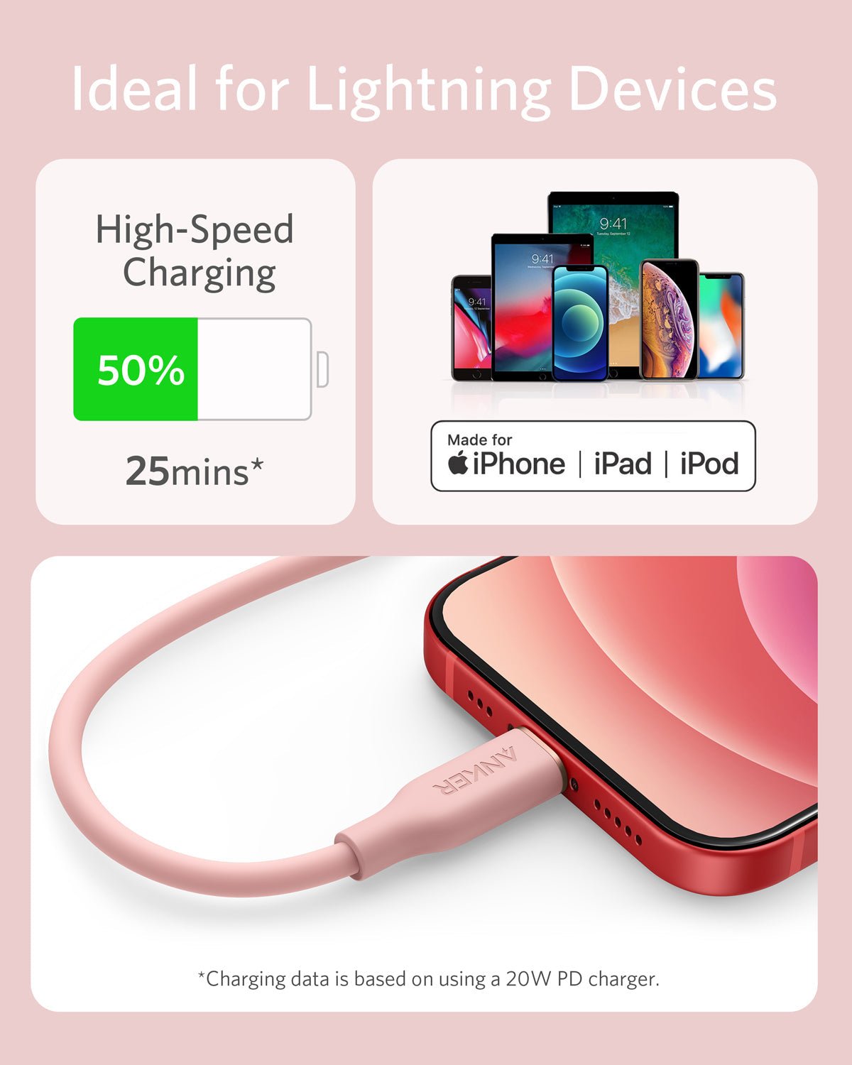 Anker <b>641</b> USB - C to Lightning Cable (Flow, 3 ft Silicone) - Black Girl Golf