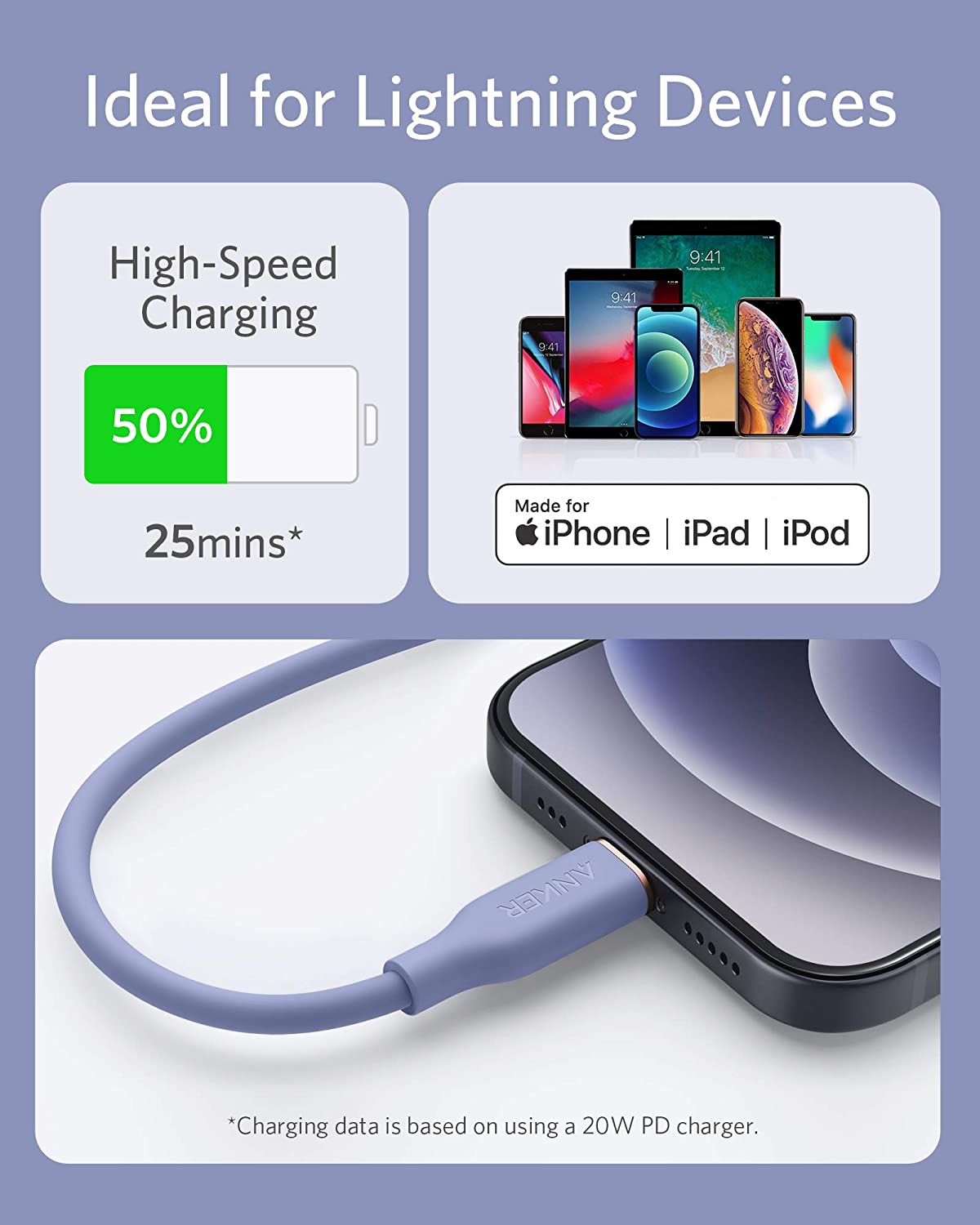 Anker <b>641</b> USB - C to Lightning Cable (Flow, 3 ft Silicone) - Black Girl Golf