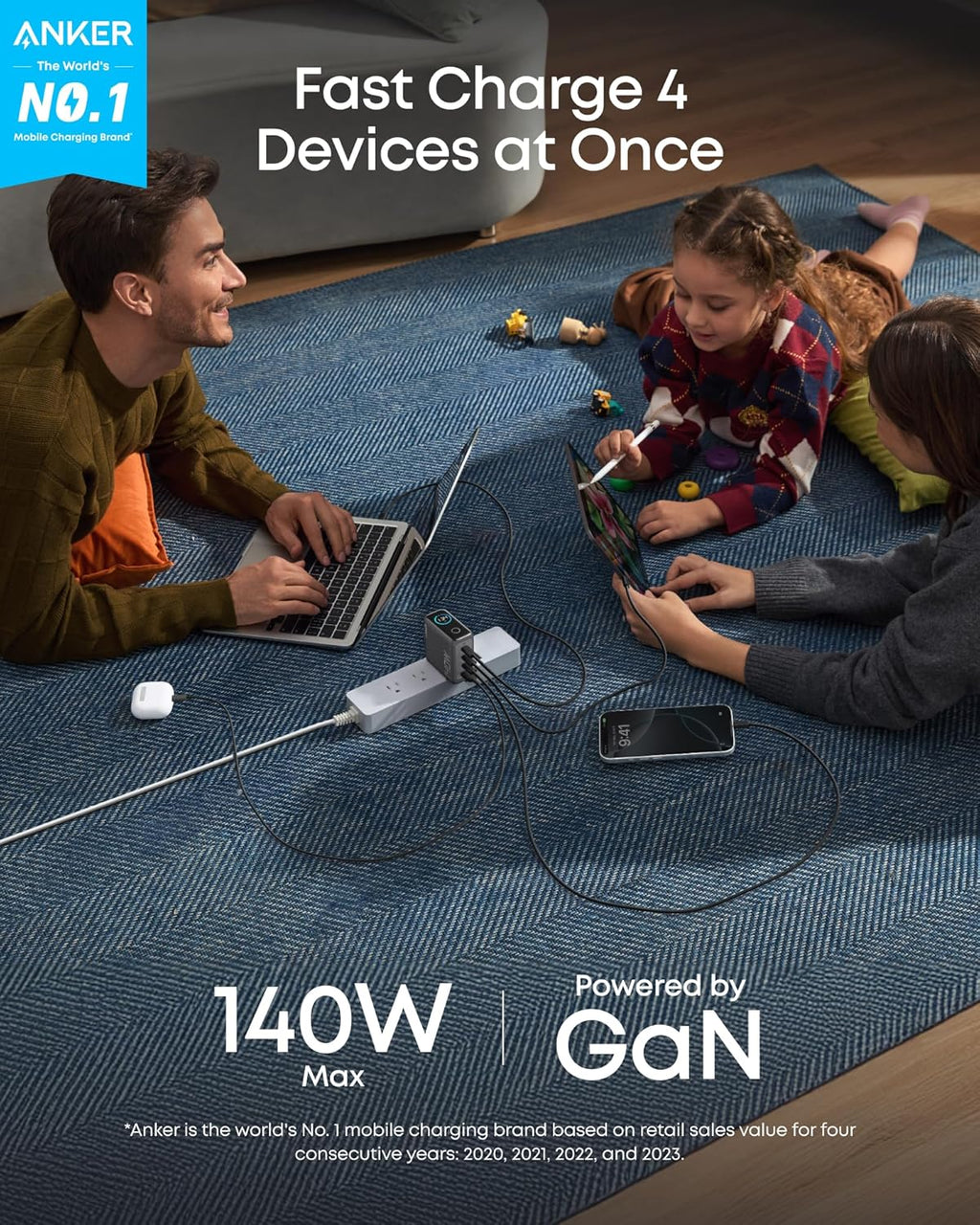Anker Charger (140W, 4-Port, PD 3.1) with USB-C Cable - Black Girl Golf