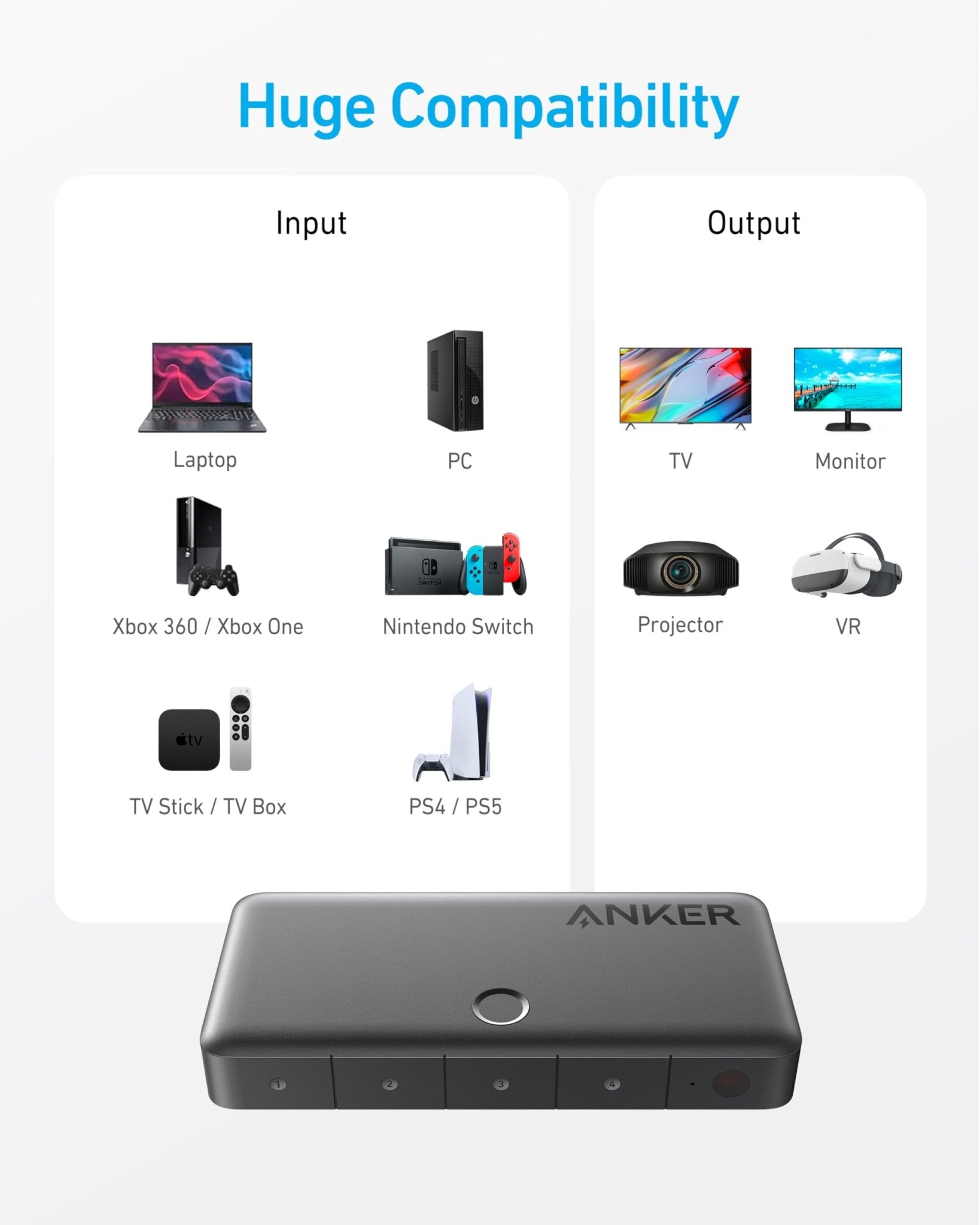 Anker HDMI Switch (4 in 1 Out, 4K HDMI) - Black Girl Golf