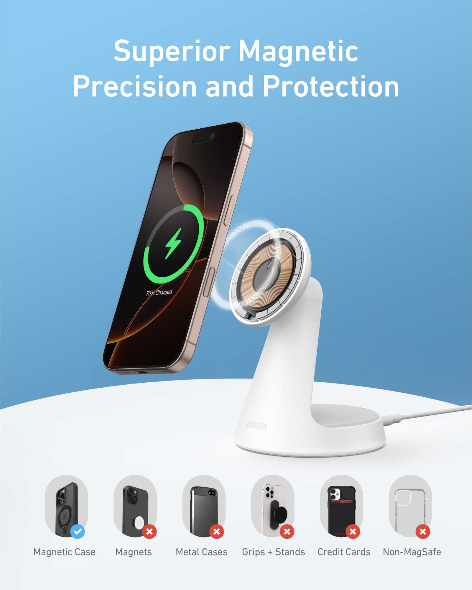Anker MagGo Wireless Charger (2 - in - 1, Dock Stand) with USB - C Cable BOA - Black Girl Golf