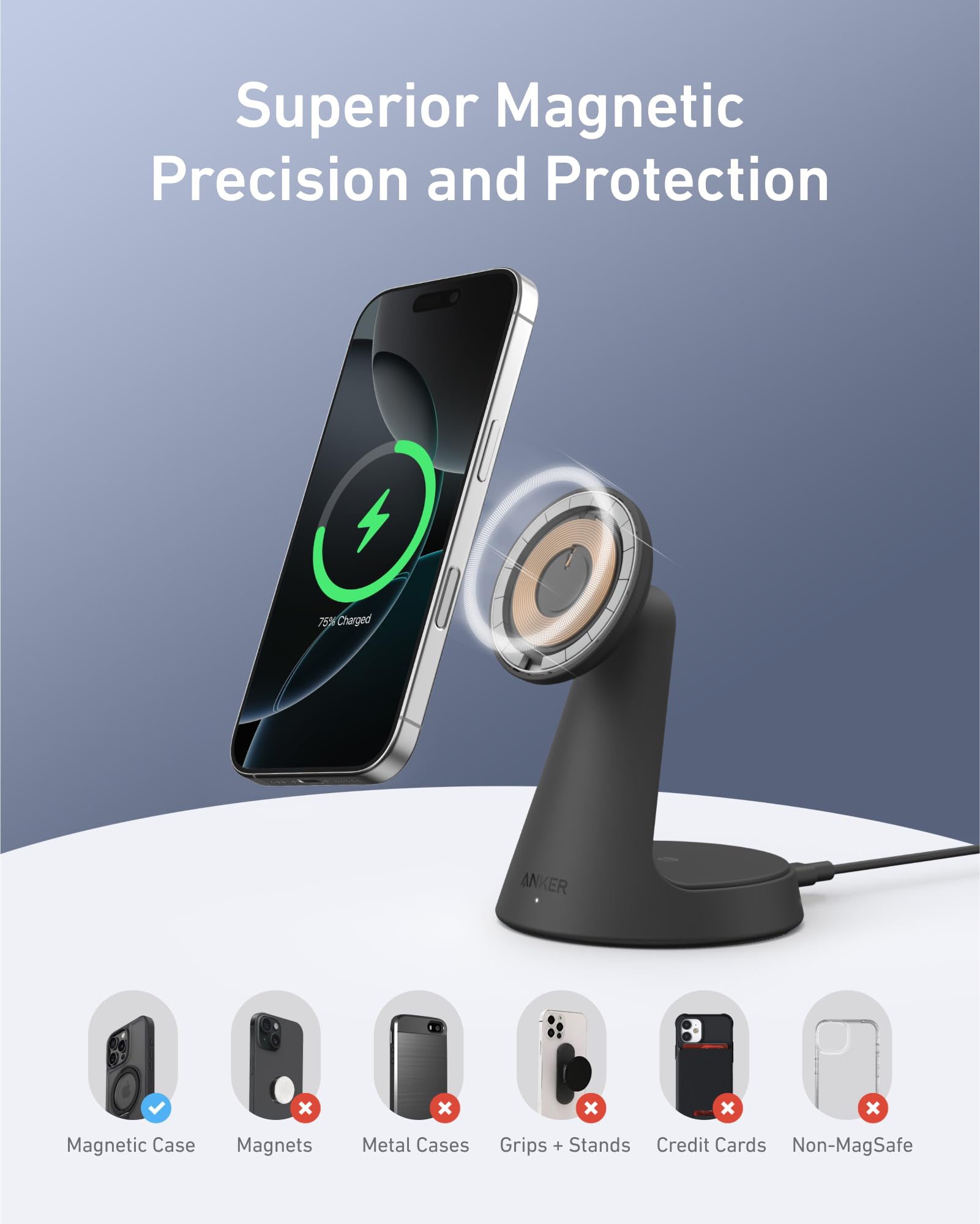 Anker MagGo Wireless Charger (2 - in - 1, Dock Stand) with USB - C Cable BOA - Black Girl Golf