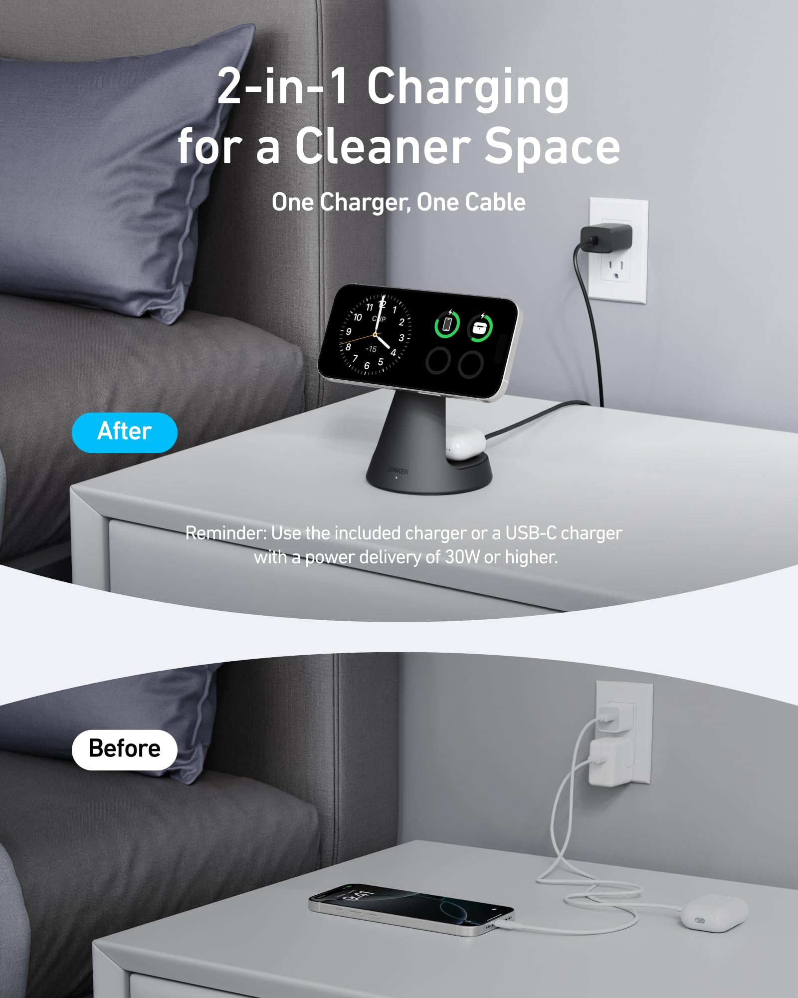 Anker MagGo Wireless Charger (2 - in - 1, Dock Stand) with USB - C Cable BOA - Black Girl Golf