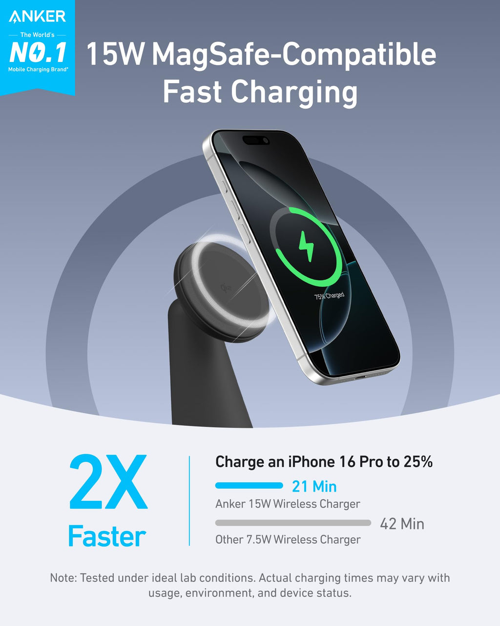 Anker MagGo Wireless Charger (2 - in - 1, Dock Stand) with USB - C Cable BOA - Black Girl Golf