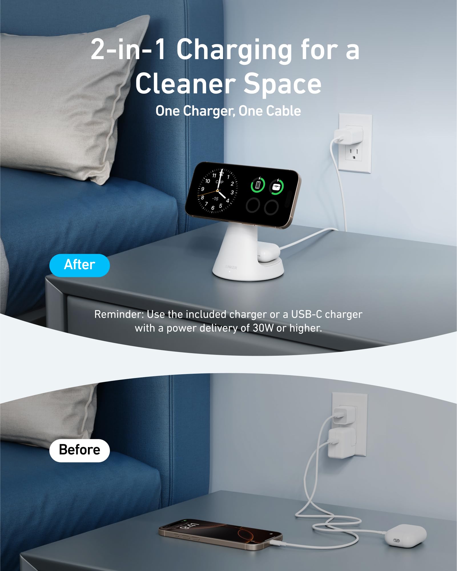 Anker MagGo Wireless Charger (2 - in - 1, Dock Stand) with USB - C Cable BOA - Black Girl Golf