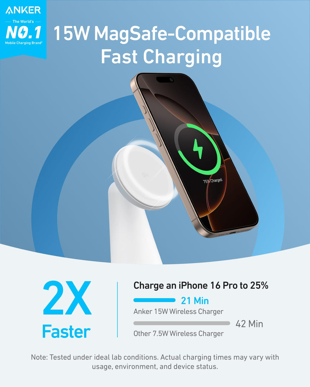 Anker MagGo Wireless Charger (2 - in - 1, Dock Stand) with USB - C Cable BOA - Black Girl Golf