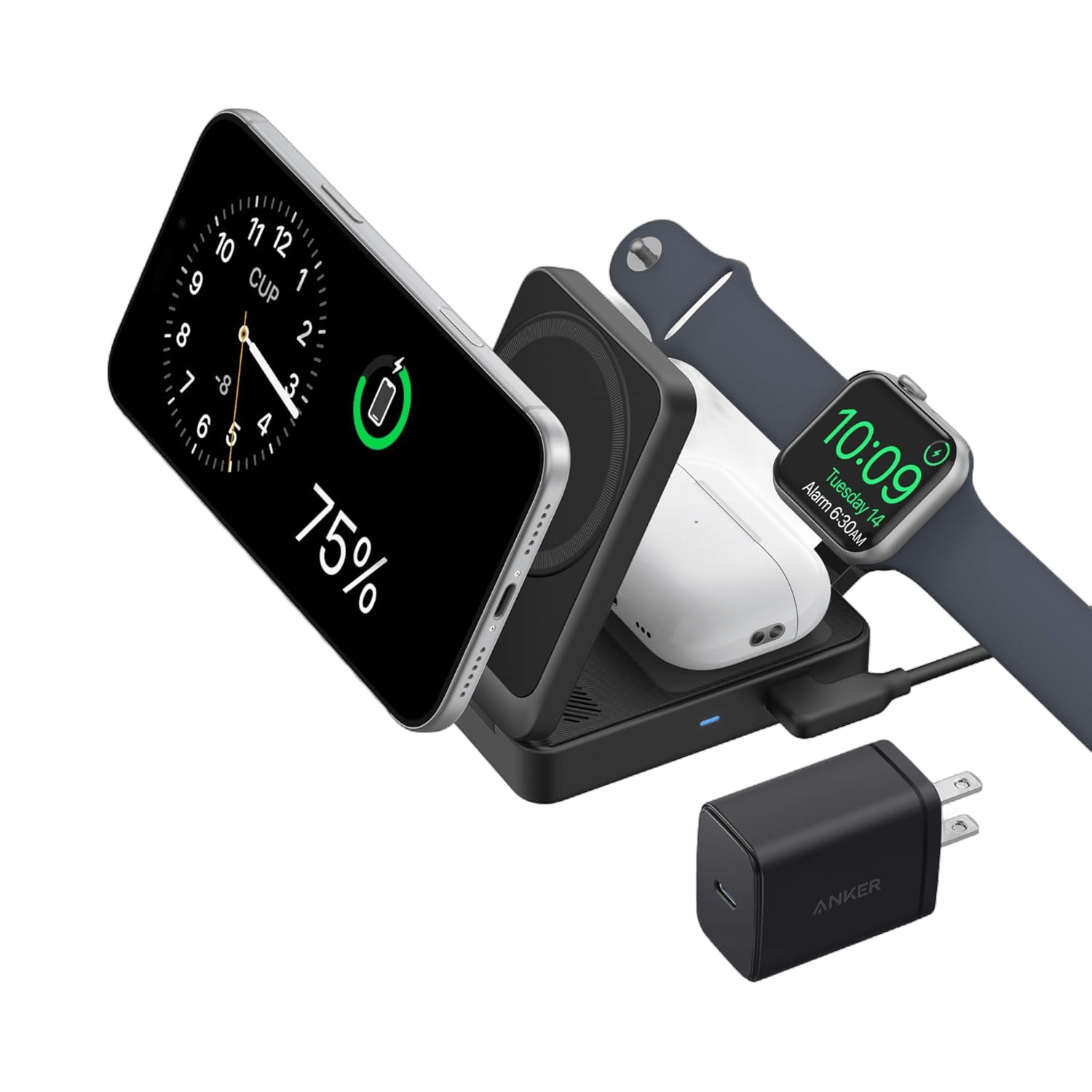 Anker MagGo Wireless Charging Station (Foldable 3-in-1) - Black Girl Golf