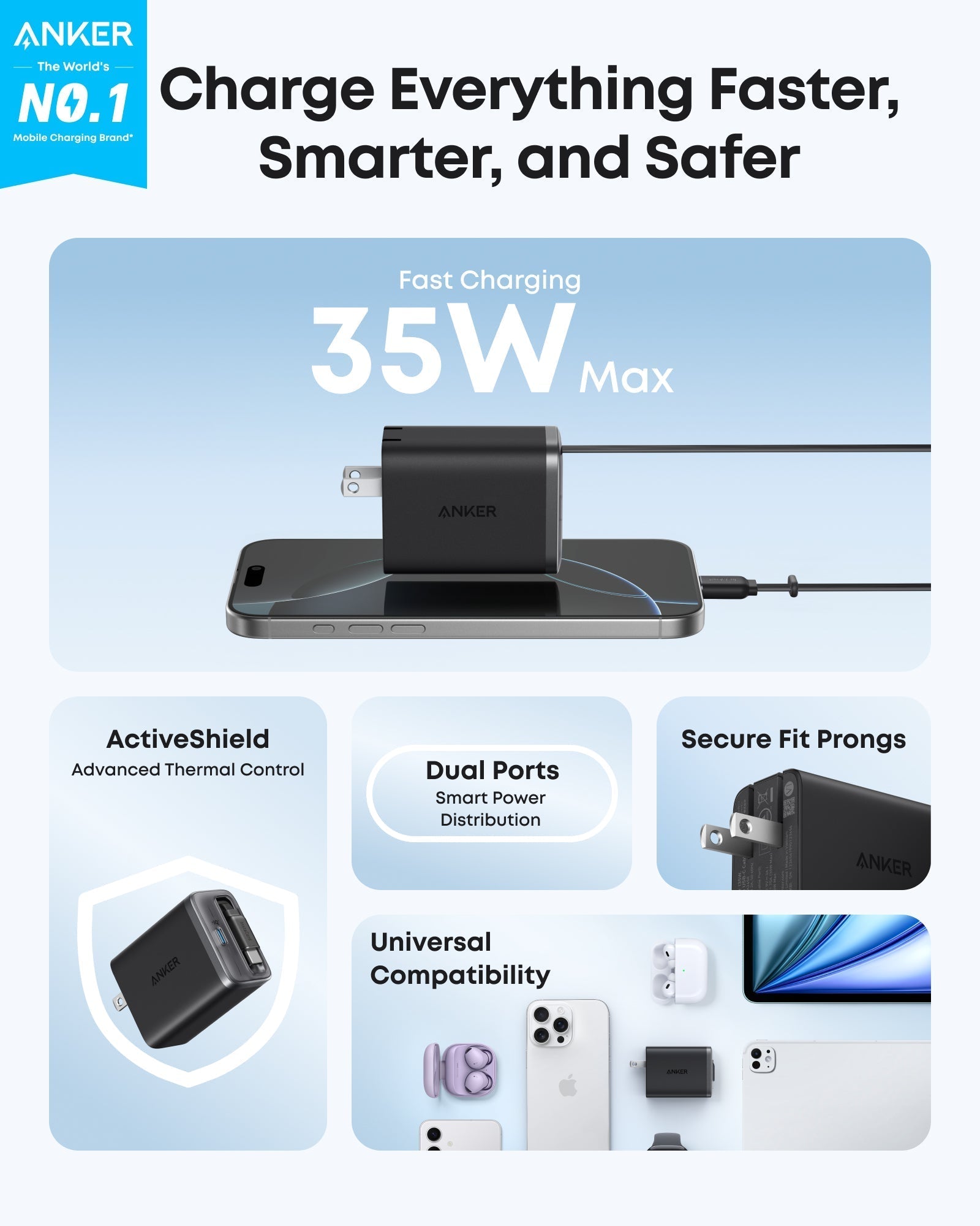 Anker Nano Charger (35W, Built - In Retractable USB - C Cable) - Black Girl Golf