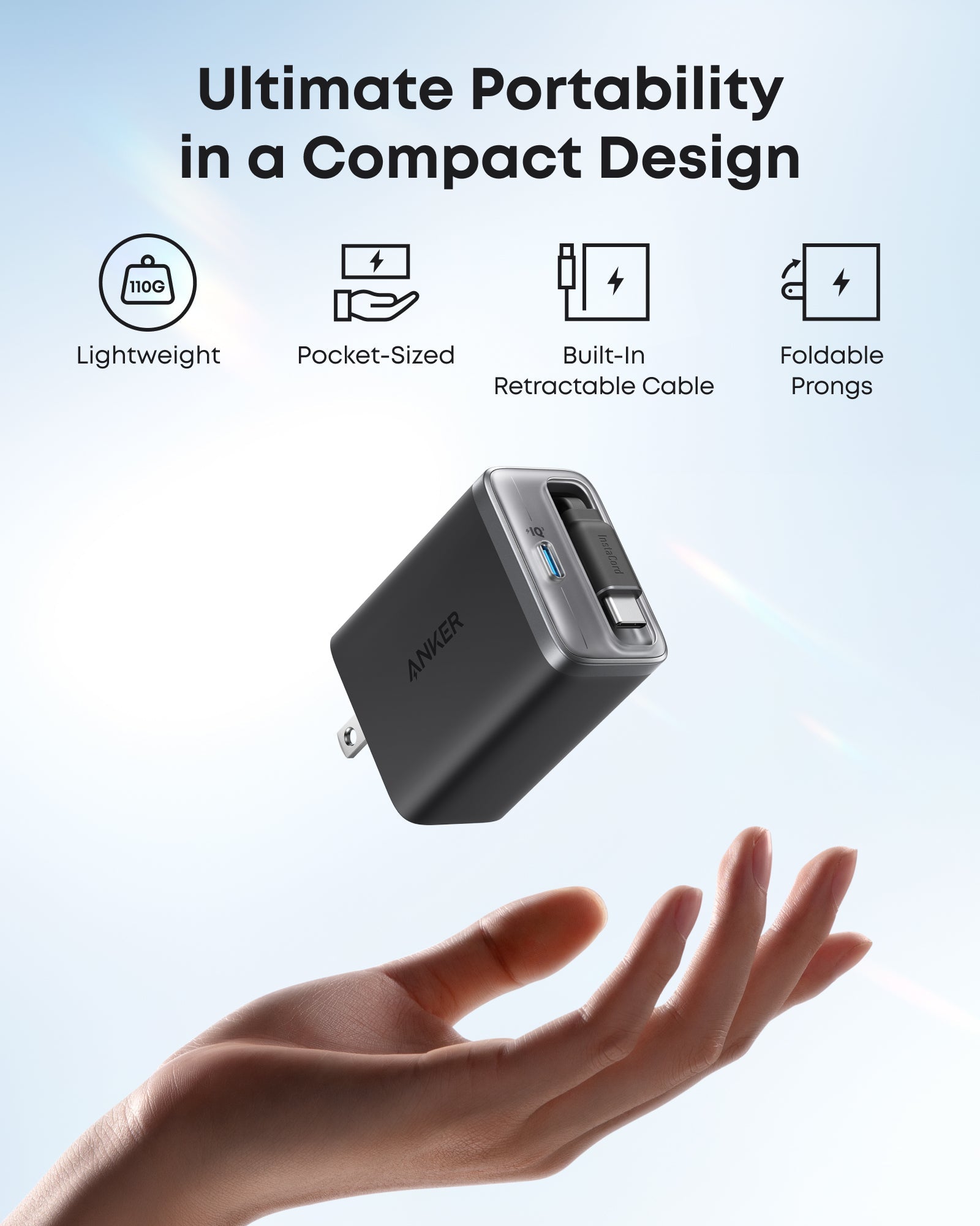 Anker Nano Charger (35W, Built - In Retractable USB - C Cable) - Black Girl Golf