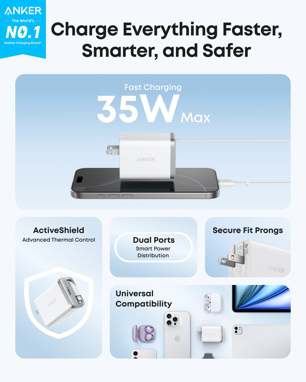Anker Nano Charger (35W, Built - In Retractable USB - C Cable) - Black Girl Golf