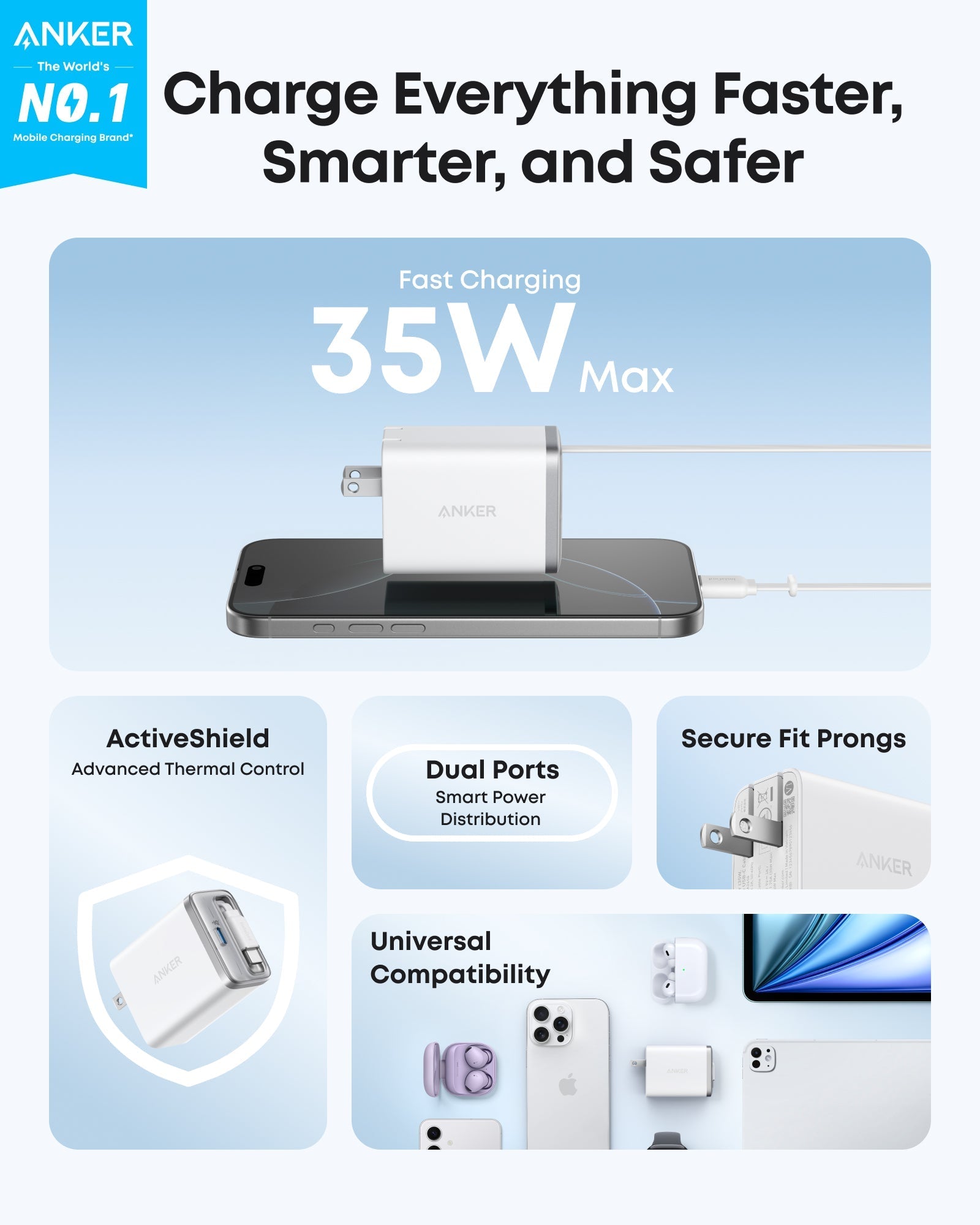 Anker Nano Charger (35W, Built - In Retractable USB - C Cable) - Black Girl Golf