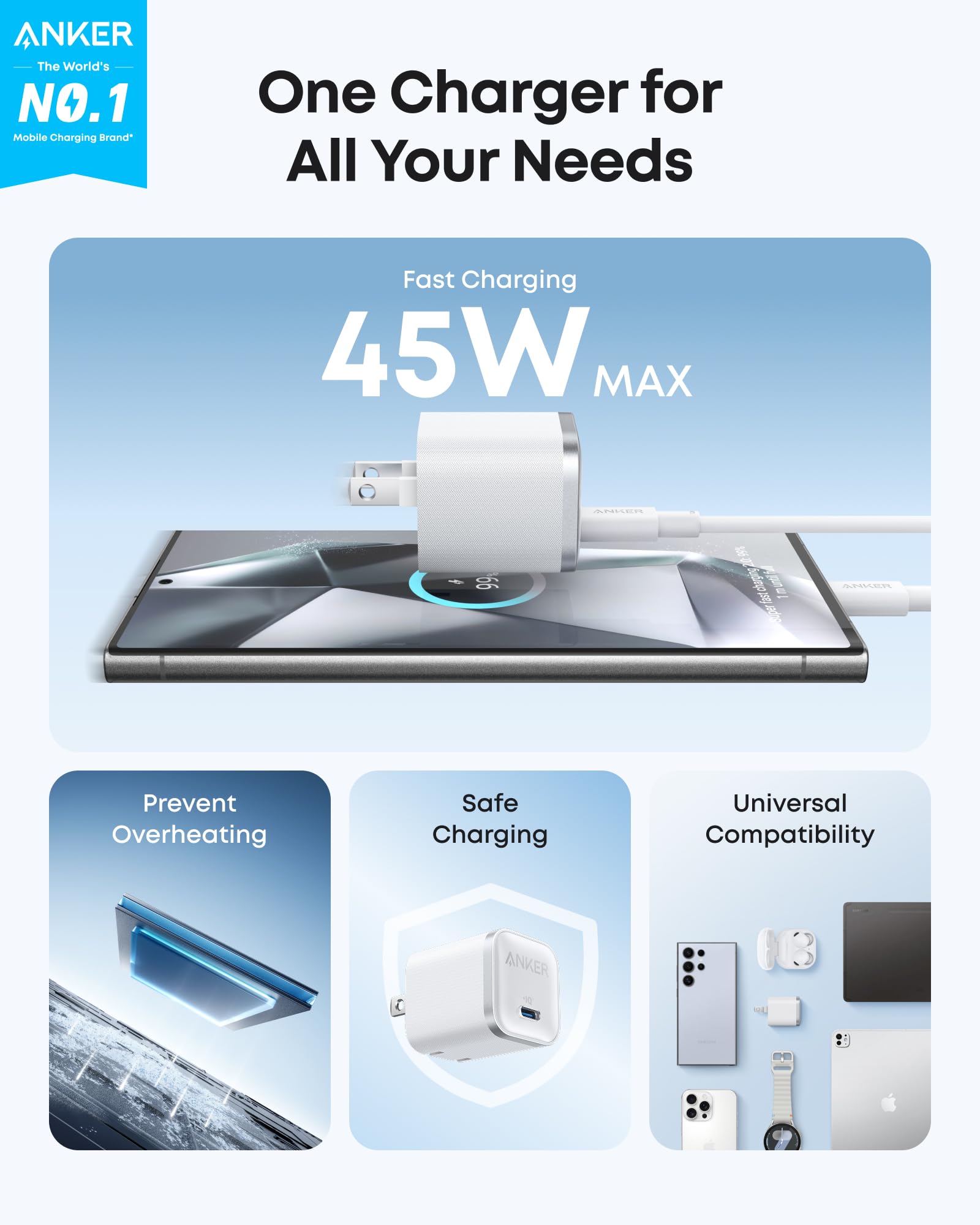 Anker Nano Charger (45W) with USB - C to USB - C Cable - Black Girl Golf