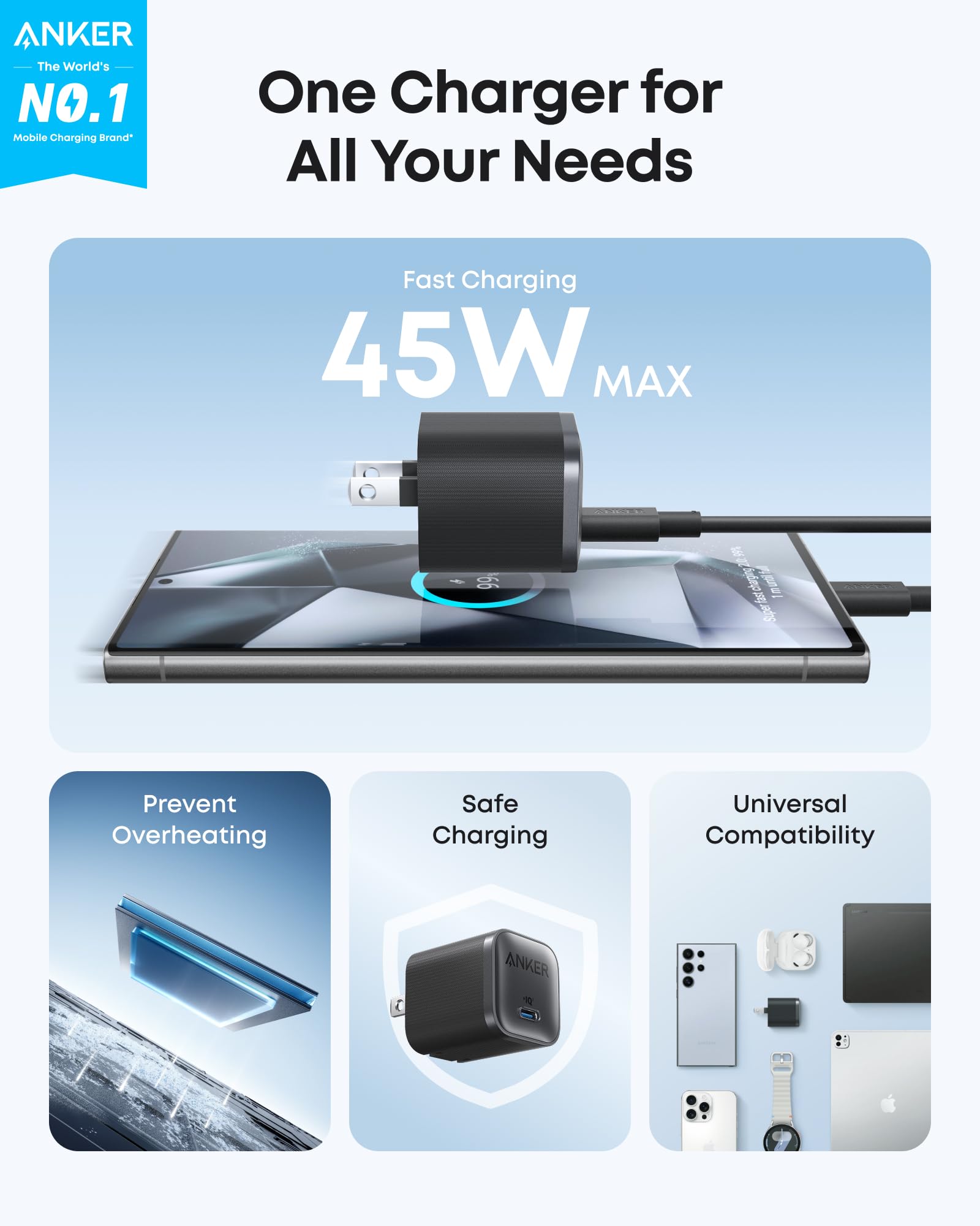 Anker Nano Charger (45W) with USB - C to USB - C Cable - Black Girl Golf