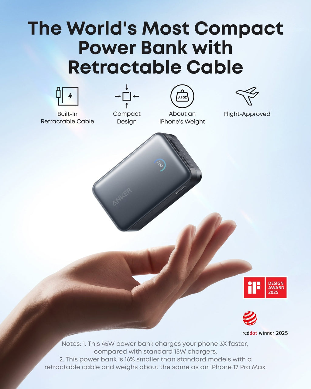 Anker Nano Power Bank (10K, 45W, Built - In Retractable USB - C Cable) - Black Girl Golf