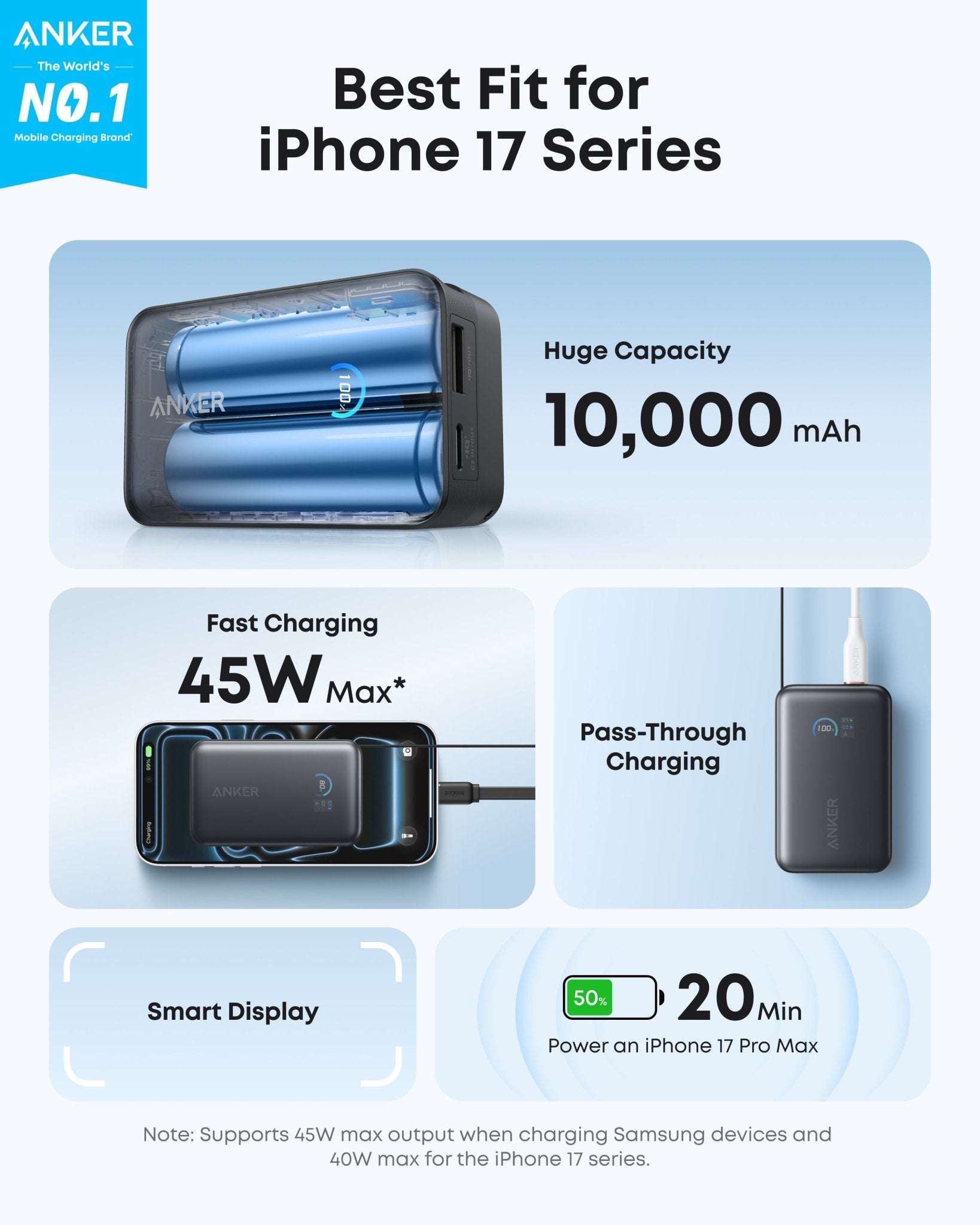 Anker Nano Power Bank (10K, 45W, Built - In Retractable USB - C Cable) - Black Girl Golf